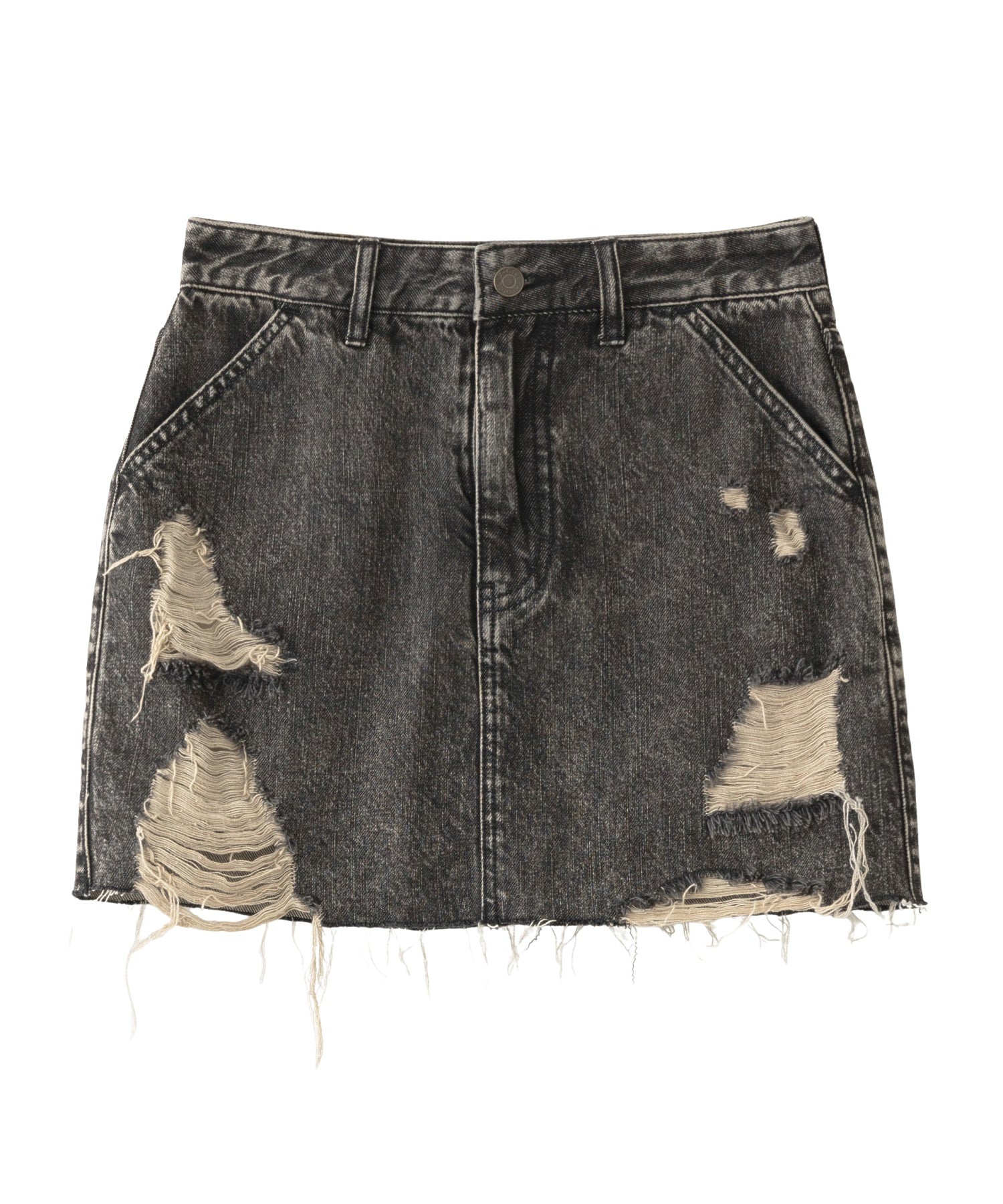 DISTRESSED DENIM MINI SKIRT