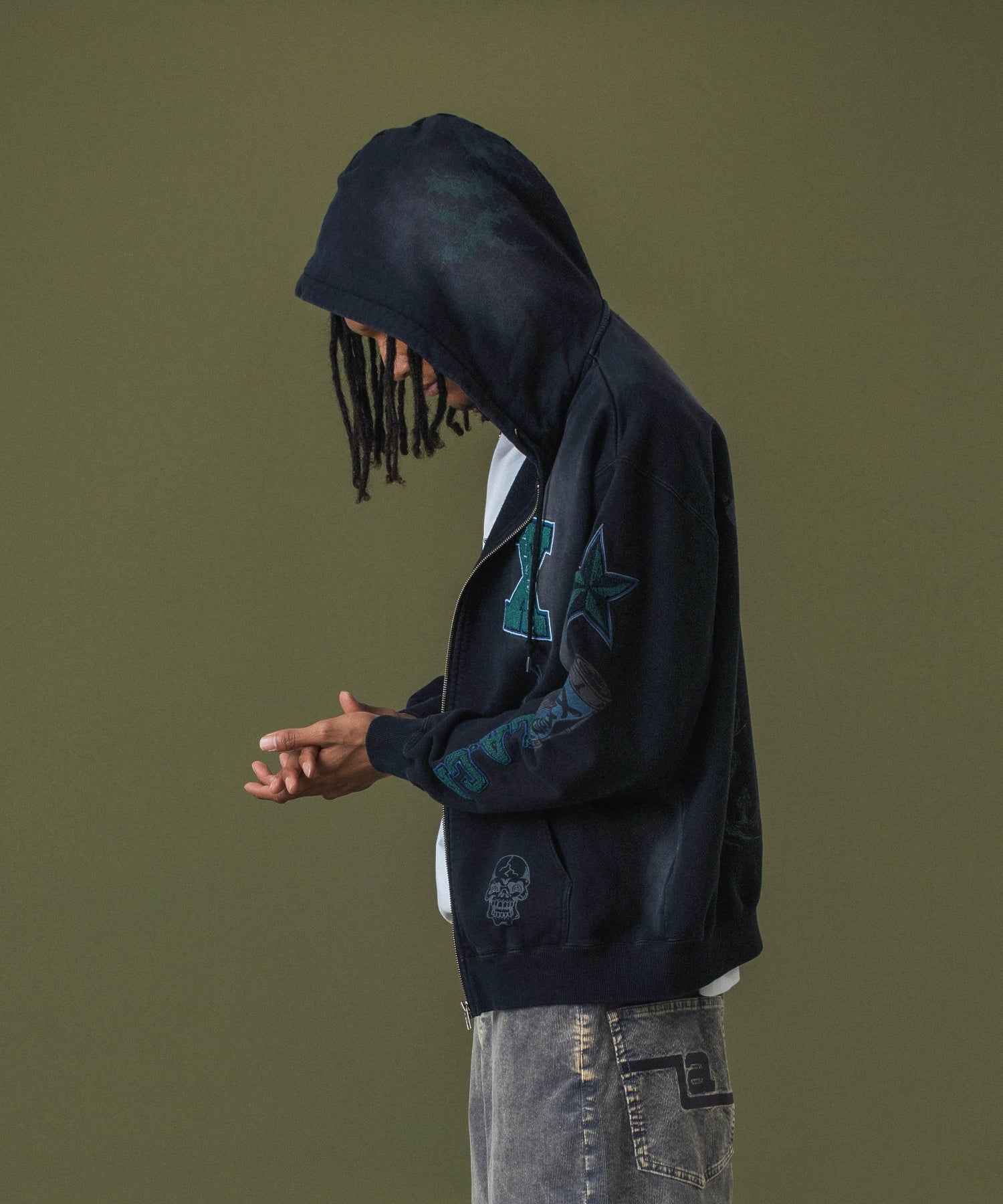 MULTI LOGO ZIP UP HOODED SWEATSHIRT