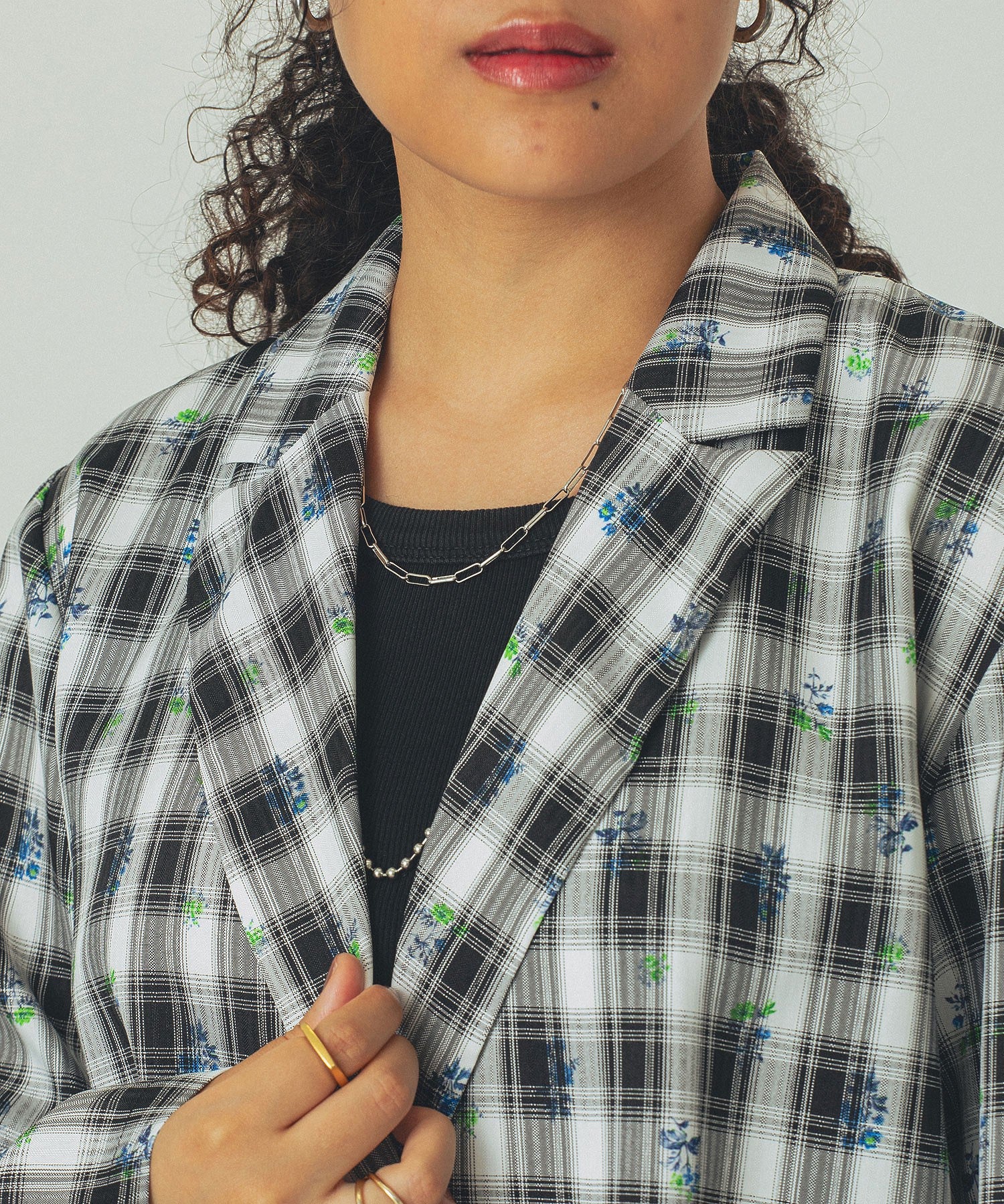 mag.by c/FLOWER PRINT CHECK SHIRT