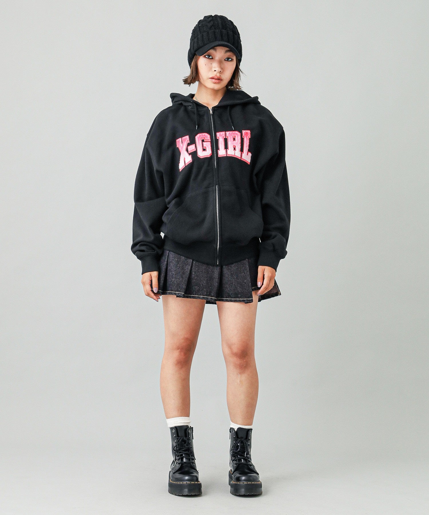 FAUX FUR LOGO ZIP UP SWEAT HOODIE