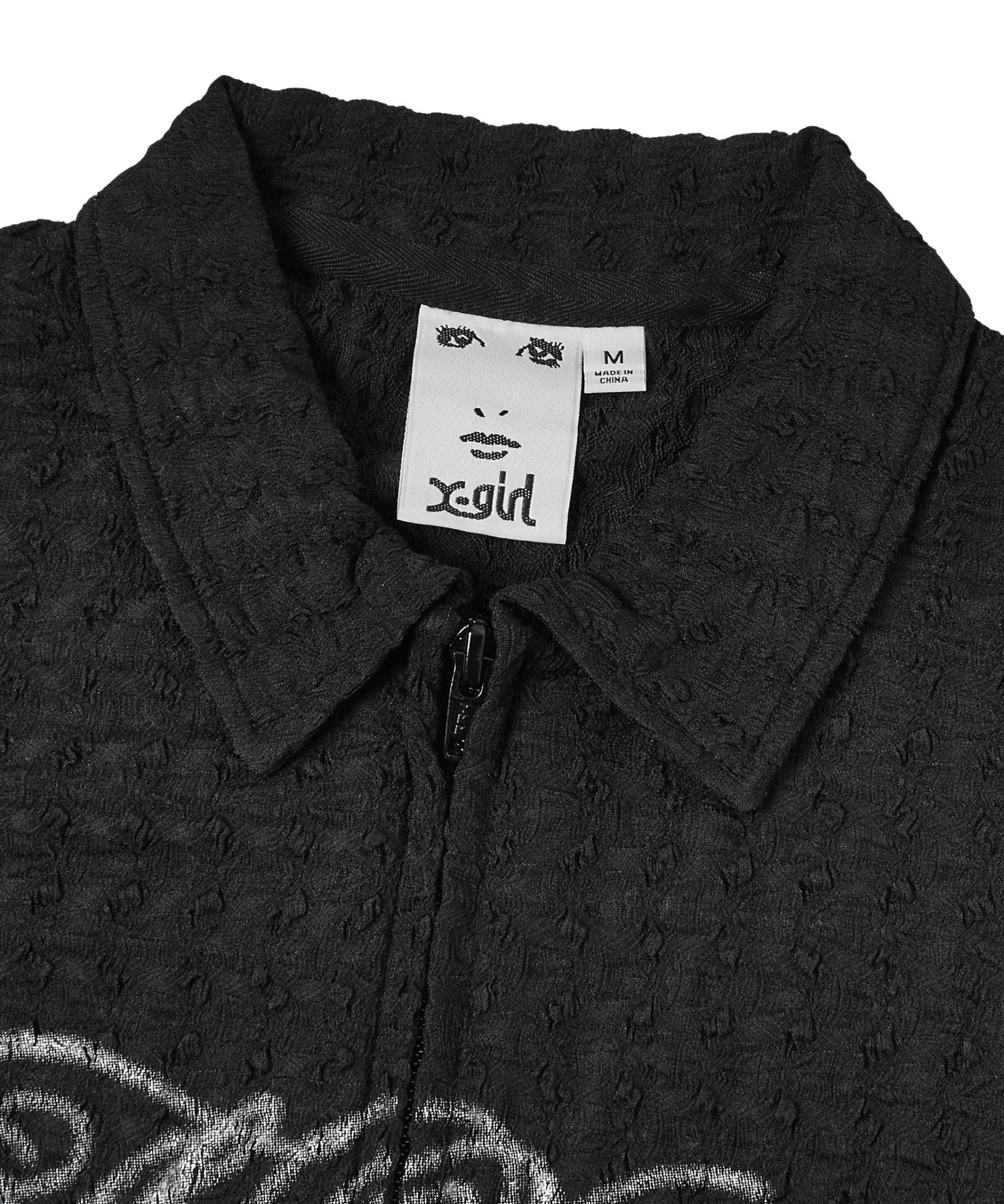 SCRIPT LOGO SHIRRED S/S ZIP UP TOP