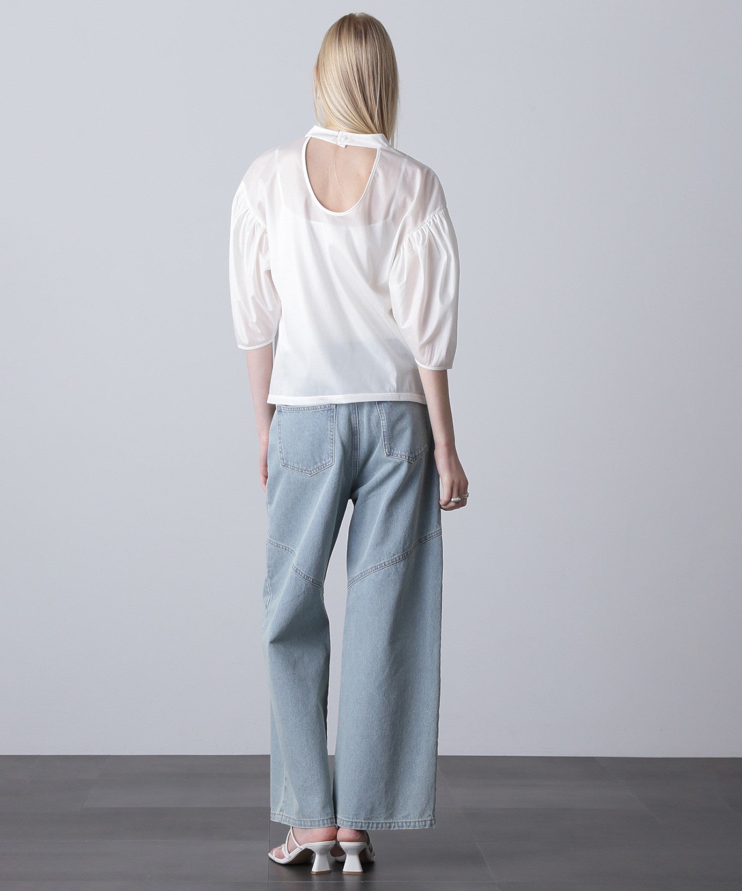 mici/VOLUME SLEEVE TRICOT CHIFFON TOP