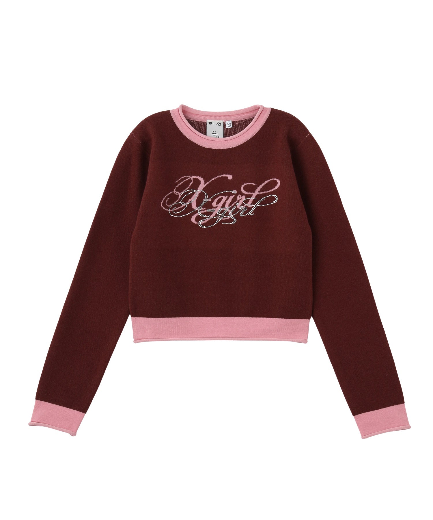 RHINESTONE AND JACQUARD LOGO COMPACT KNIT TOP
