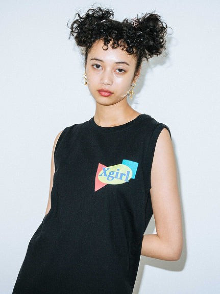 PLANE SHAPES LOGO TANK DRESS X-girl
