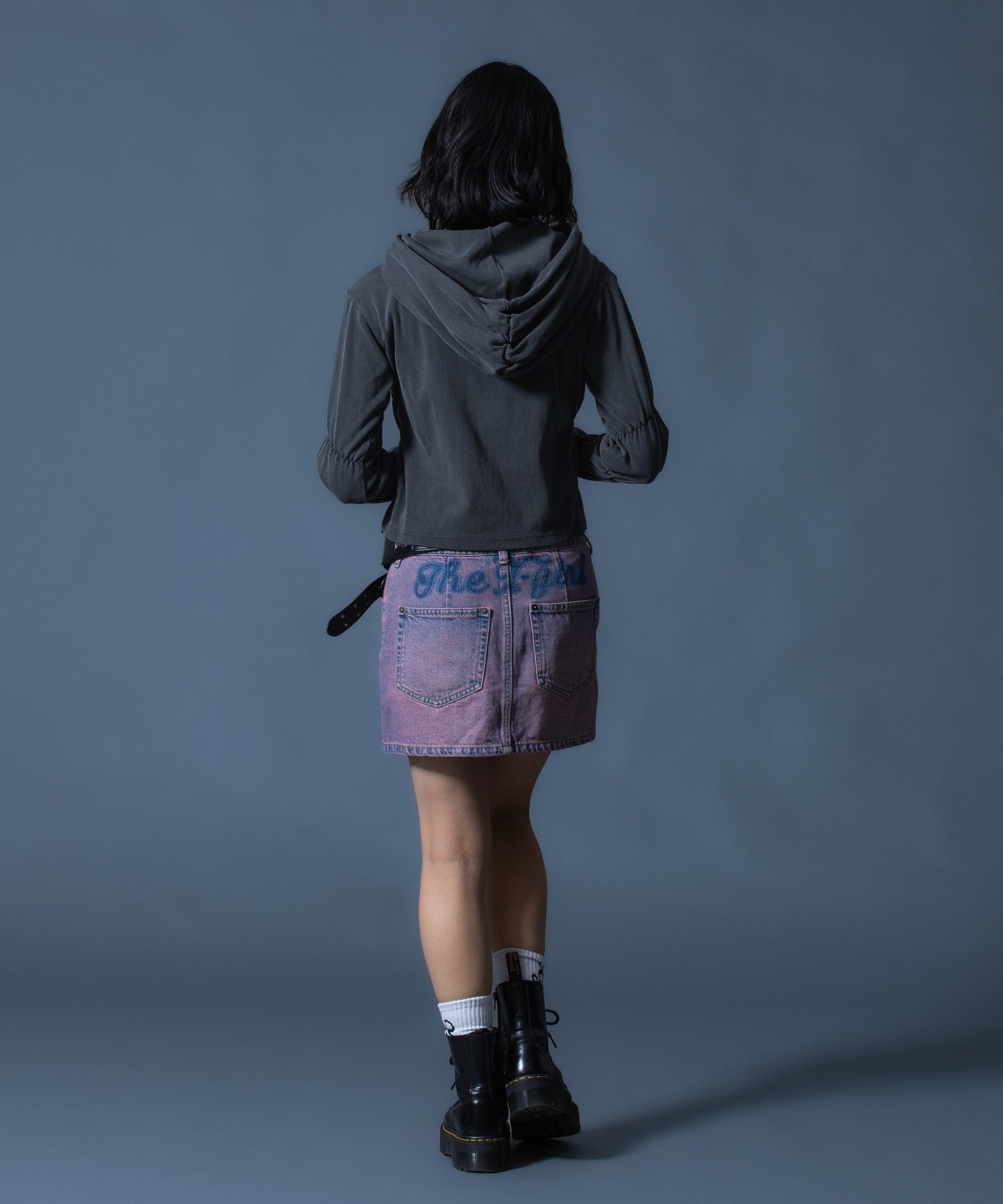 FADED SHIRRED COMPACT ZIP UP HOODIE