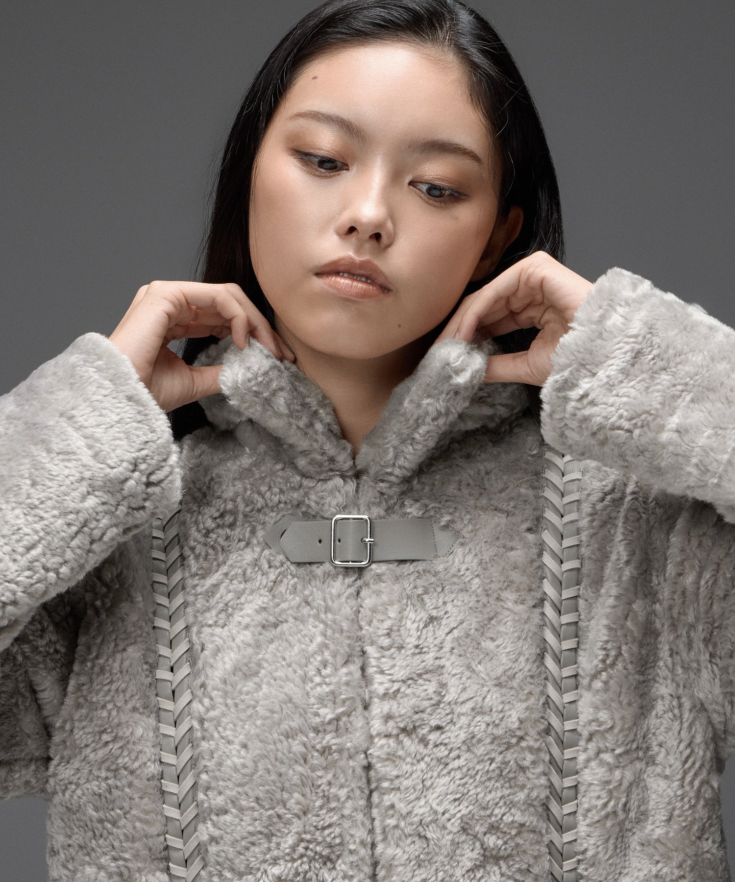 FAUX FUR LACE UP JACKET