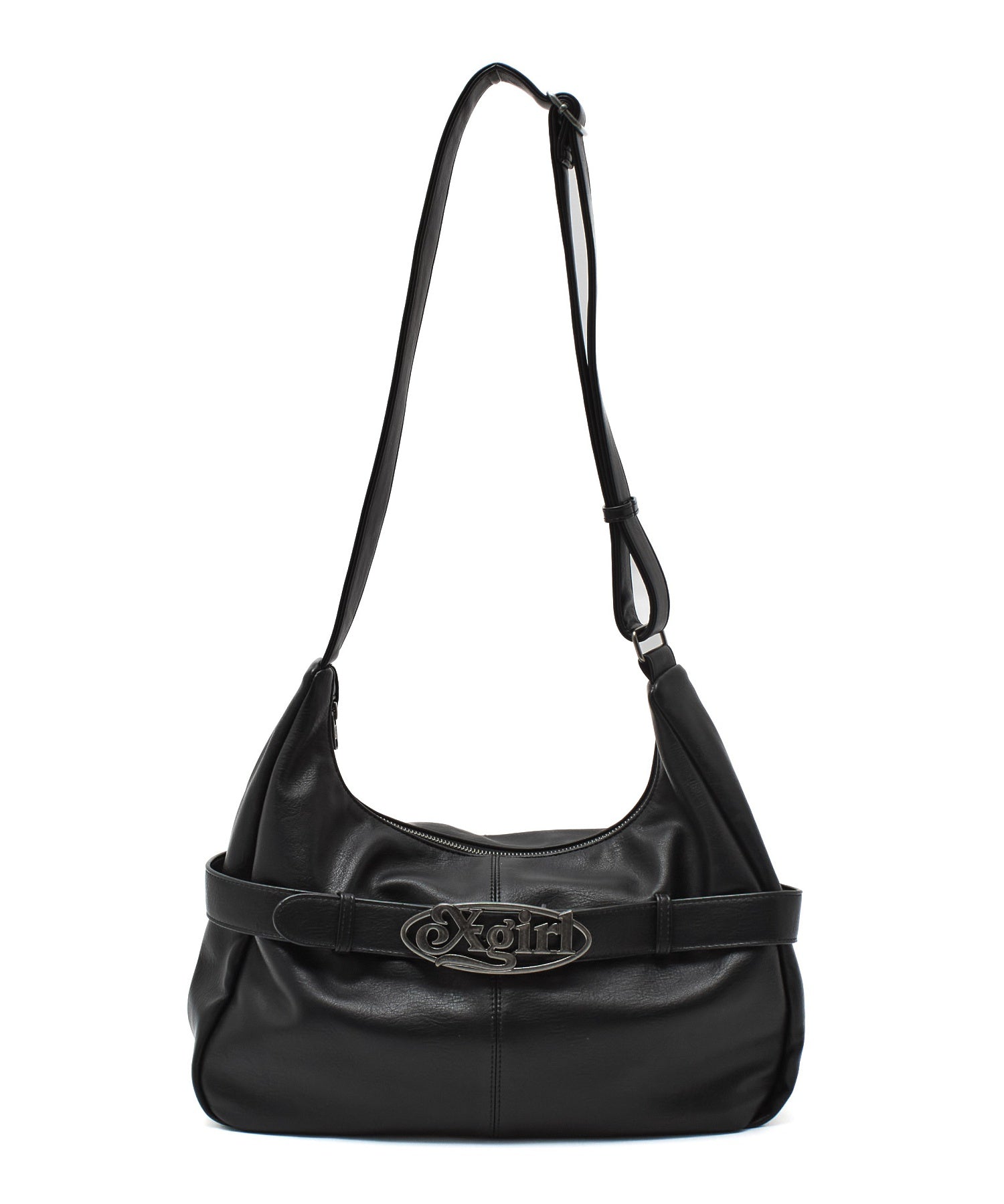 OVAL LOGO CLASP FAUX LEATHER SHOULDER BAG