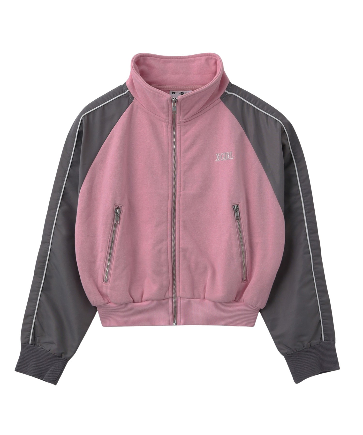 WOVEN MIX SWEAT ZIP UP TOP