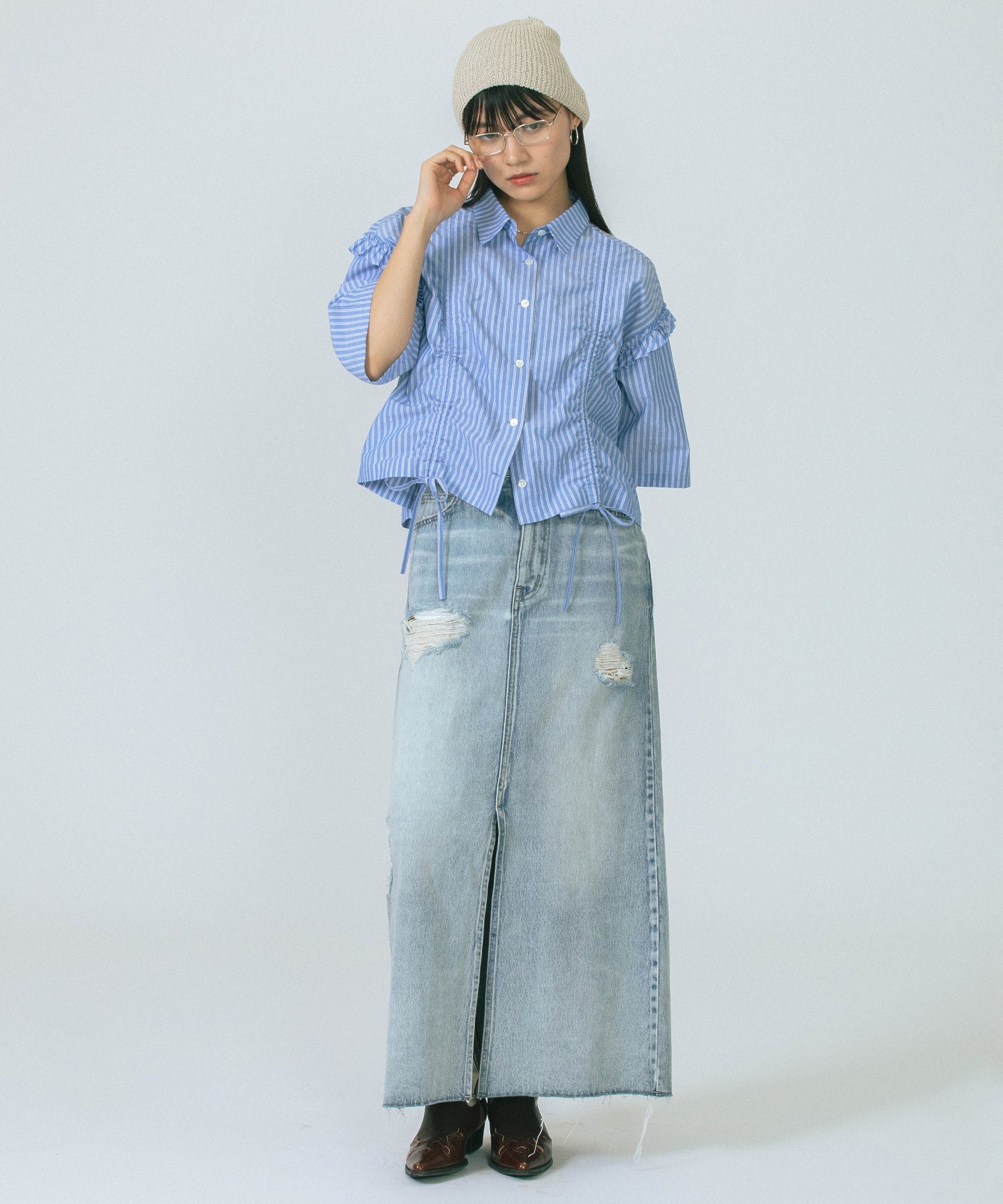 DAMEGE DENIM SKIRT