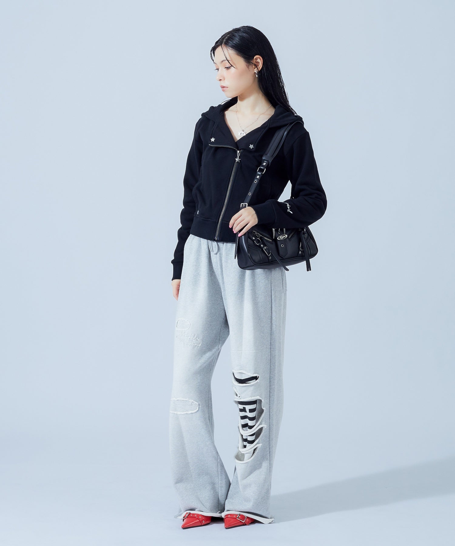 LAYERED DISTRESSED SWEATPANTS