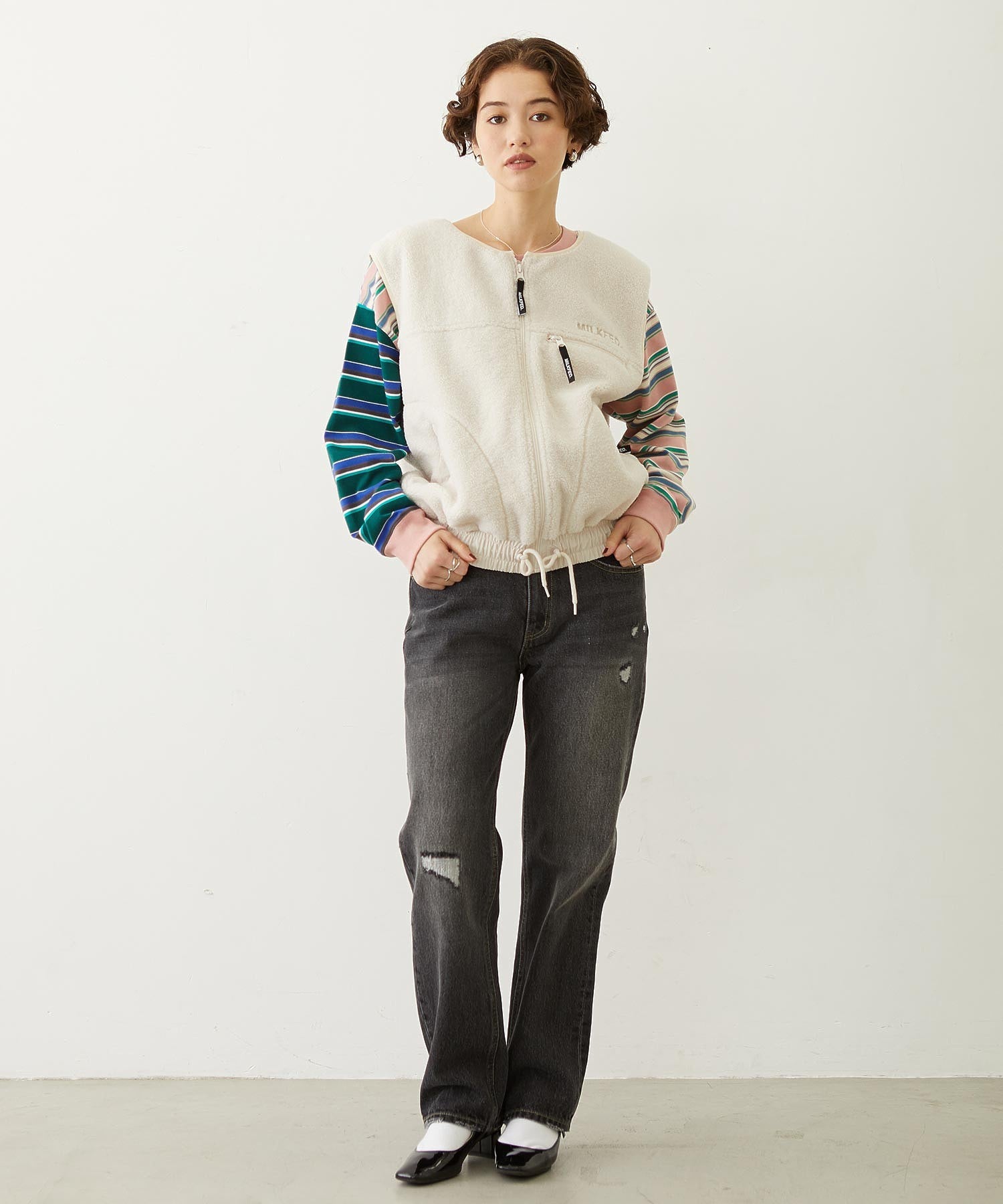 THREE PATTERN STRIPE L/S TOP