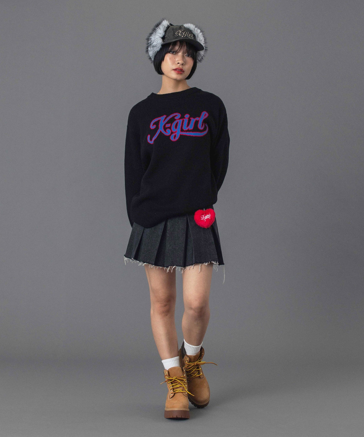 BOX PLEAT DENIM MINI SKIRT
