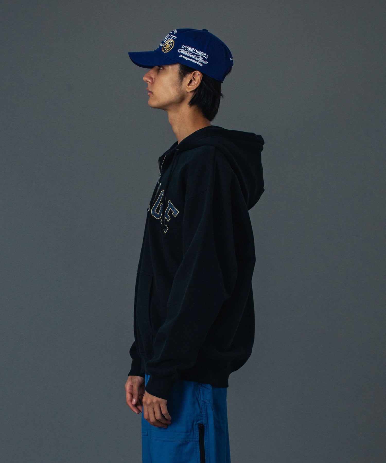 PERFORATED LEATHER LOGO ZIP UP HOODED SWEATSHIRT