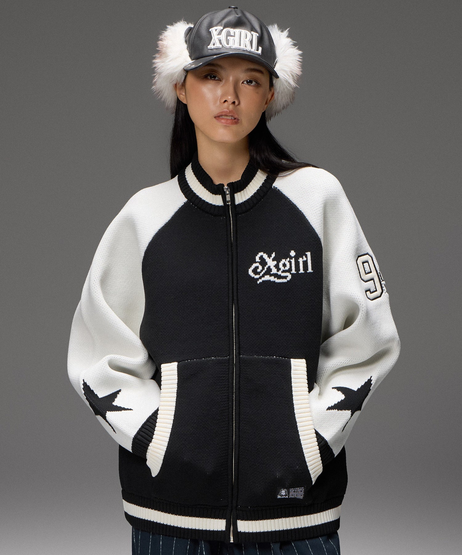 PATCH AND JACQUARD STADIUM KNIT JACKET