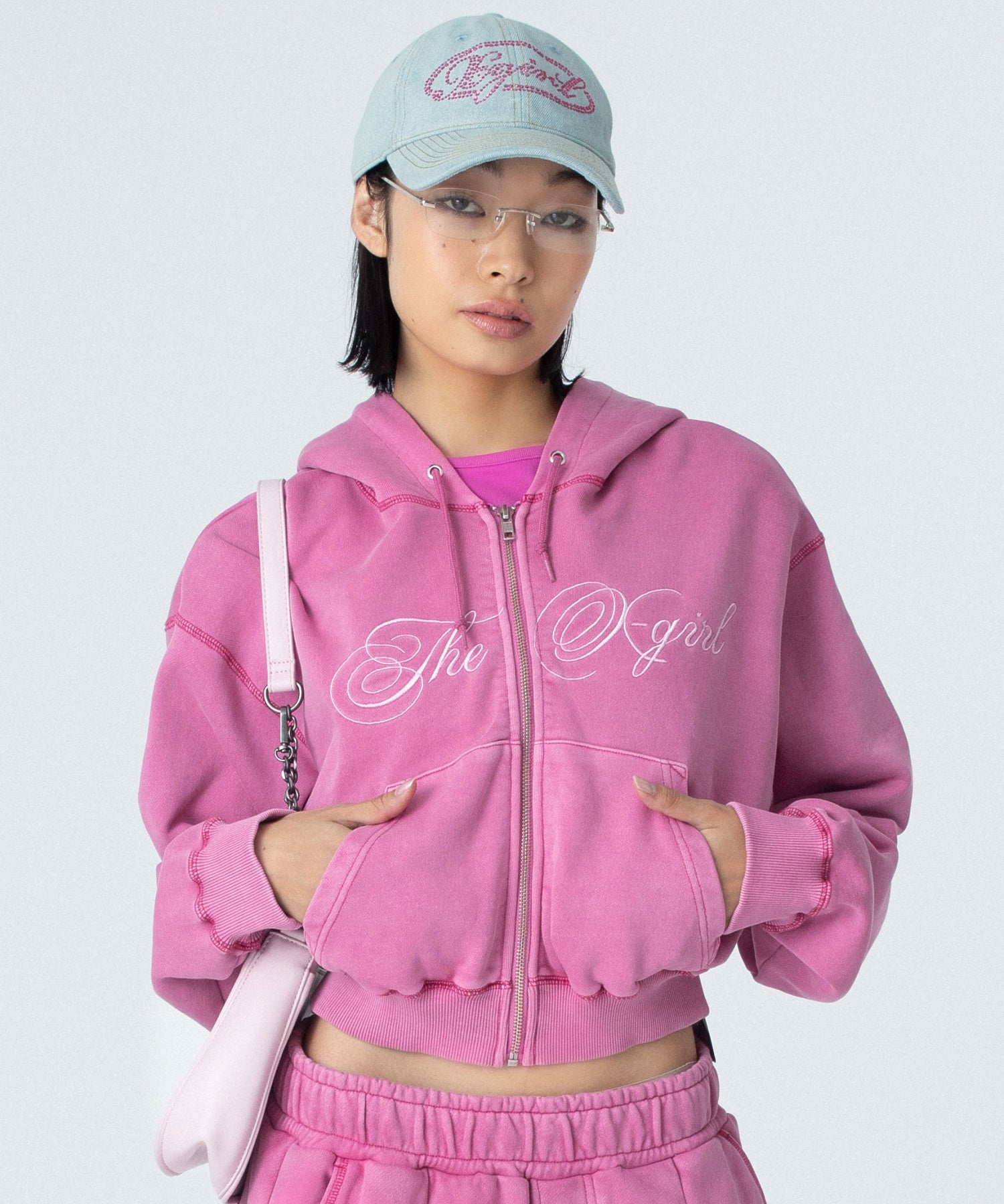 PIGMENT DYED SCRIPT LOGO COMPACT ZIP UP SWEAT HOODIE