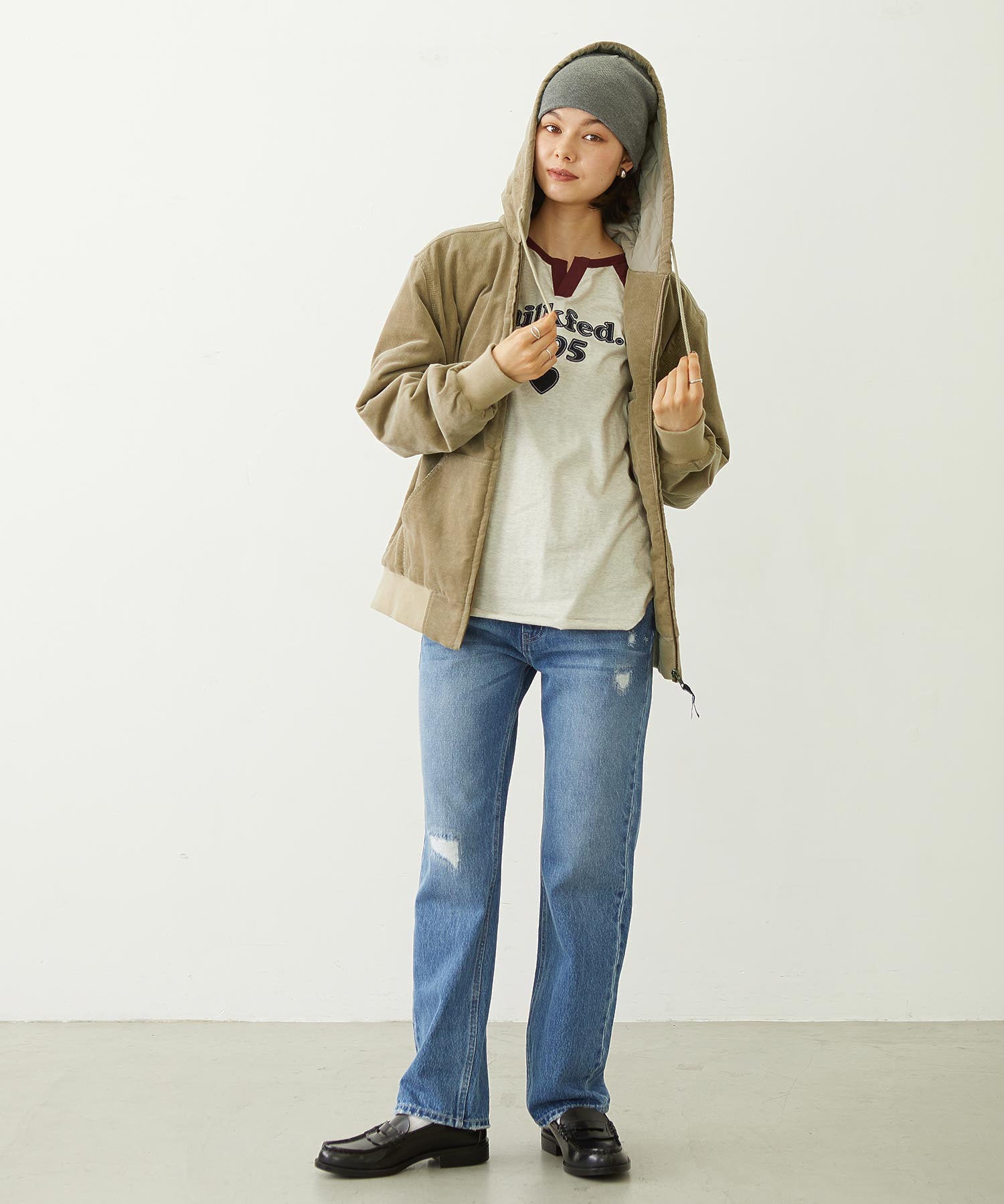 LOGO EMBROIDERED CORDUROY HOODED JACKET
