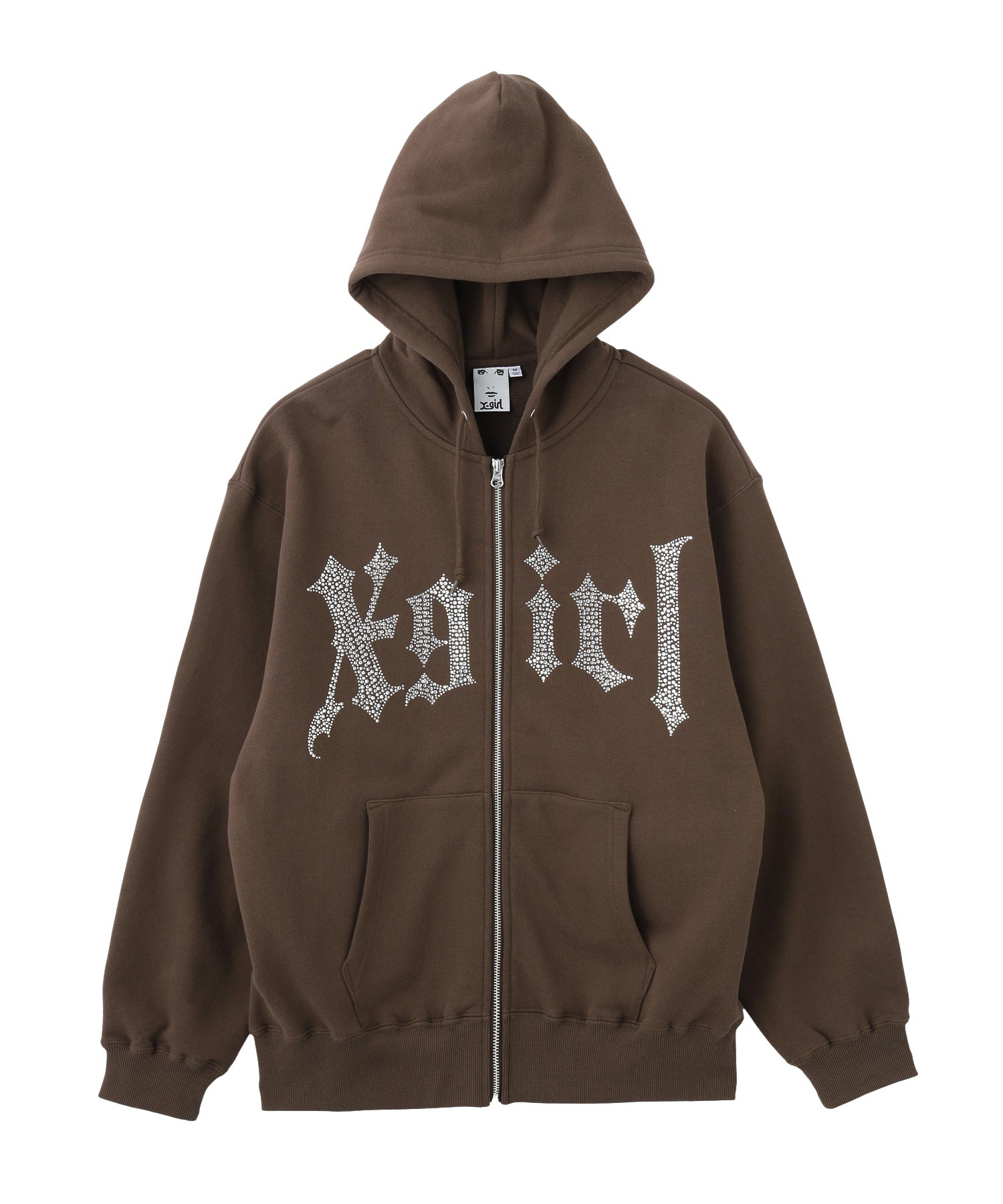 RHINESTONE BLACKLETTER LOGO ZIP UP SWEAT HOODIE