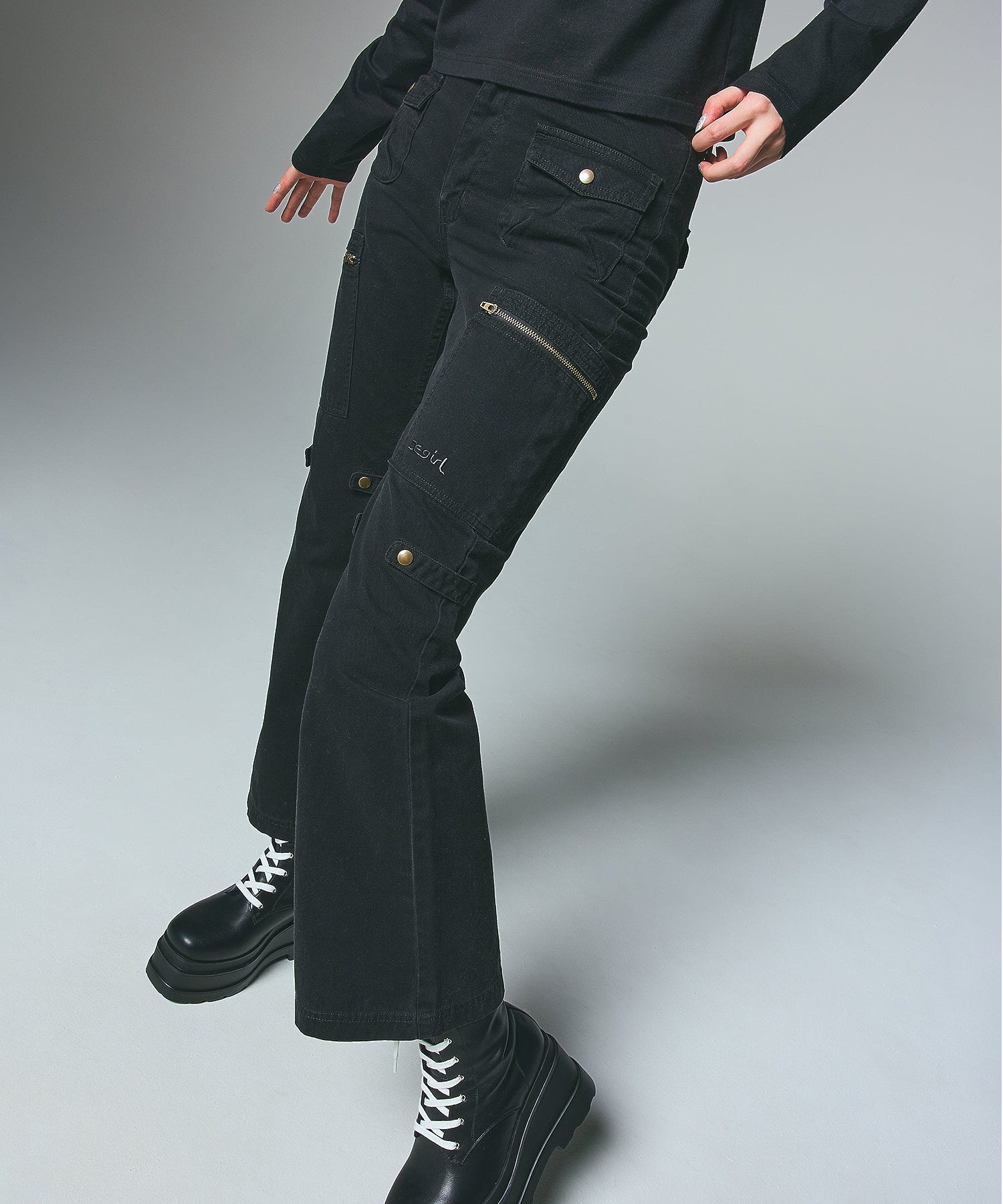FADED MULTI POCKET FLARE PANTS