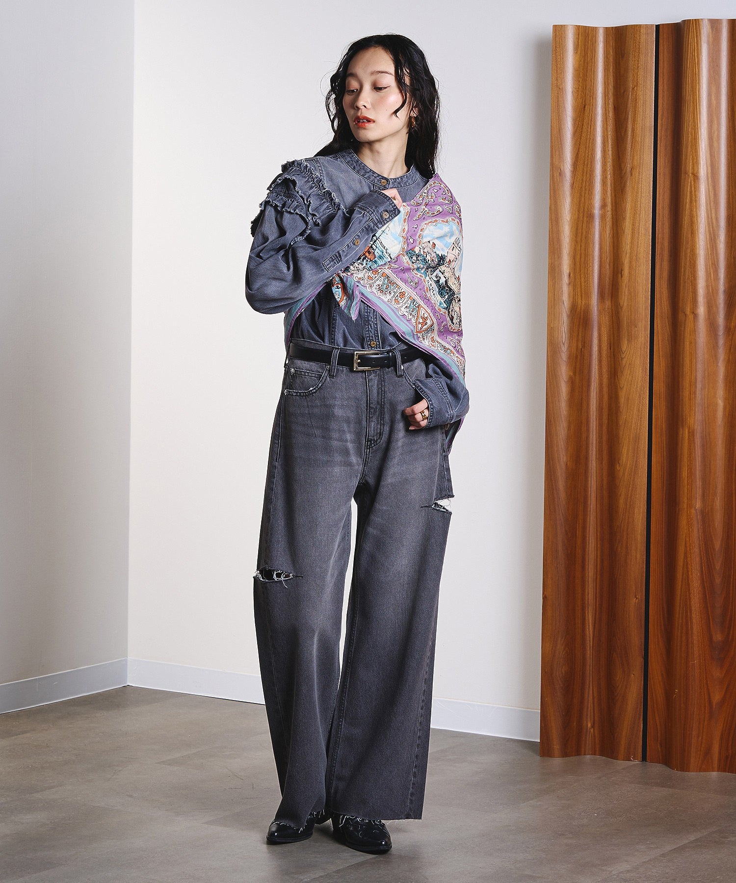 BINDU/Cotton Voile Wight Map Scarf