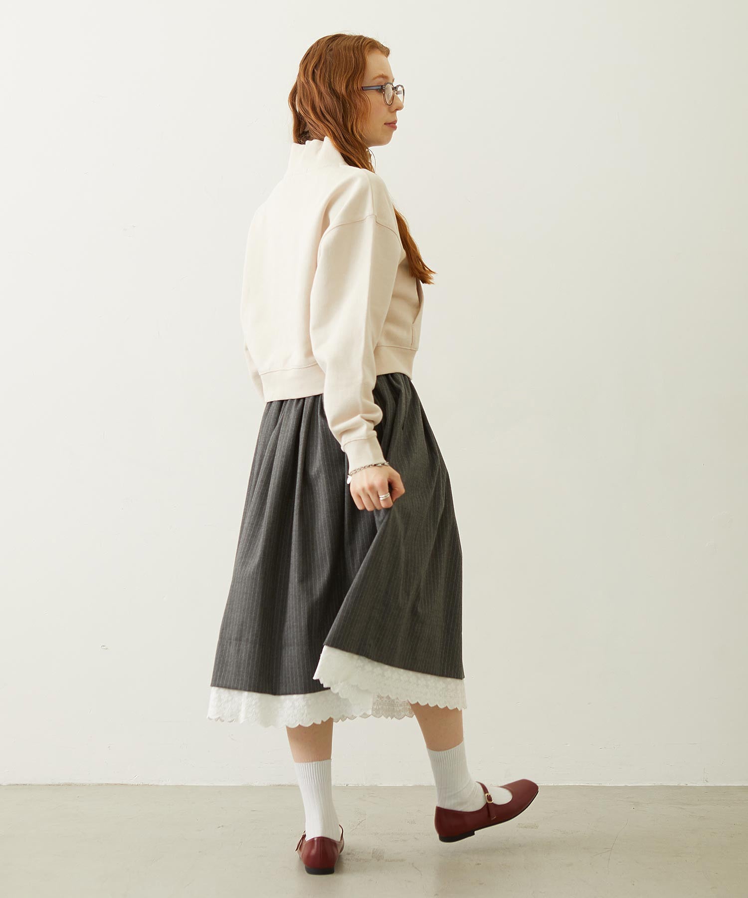 LACE HEM STRIPED SKIRT