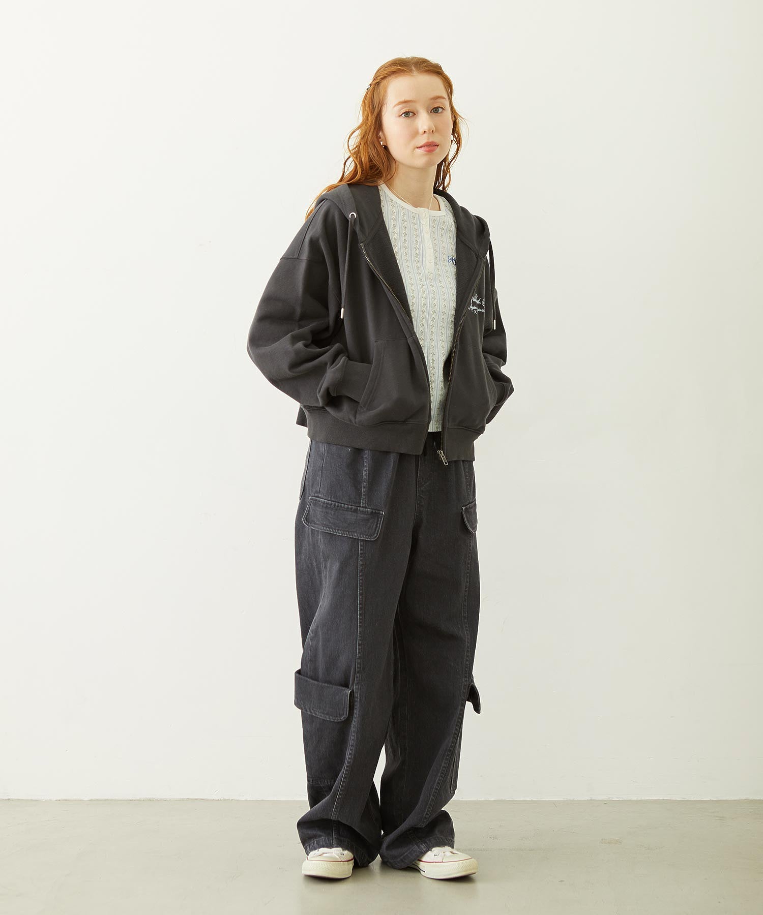 STRIPED FLOWER WAFFLE S/S TOP