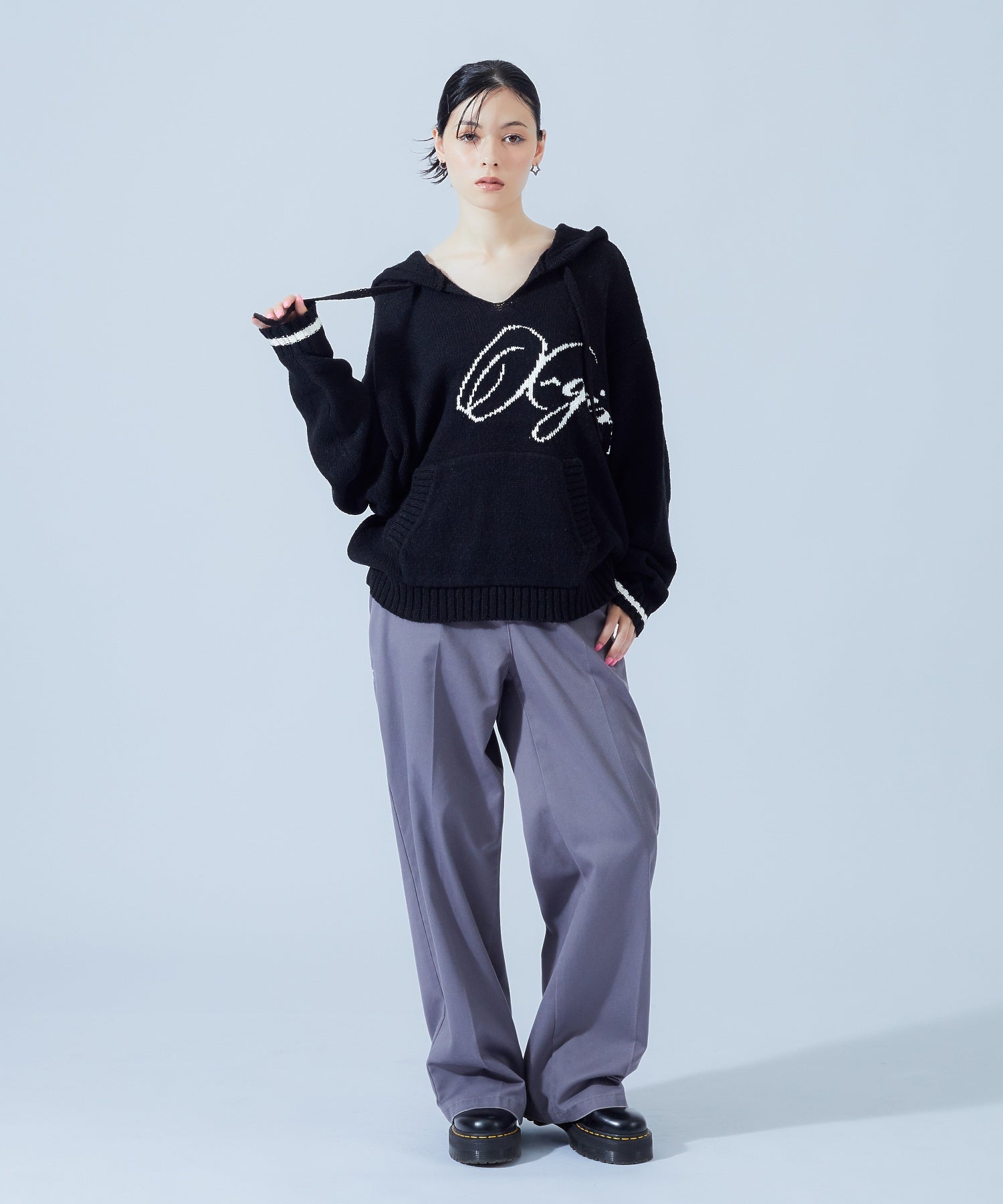 FRONT SLIT KNIT HOODIE