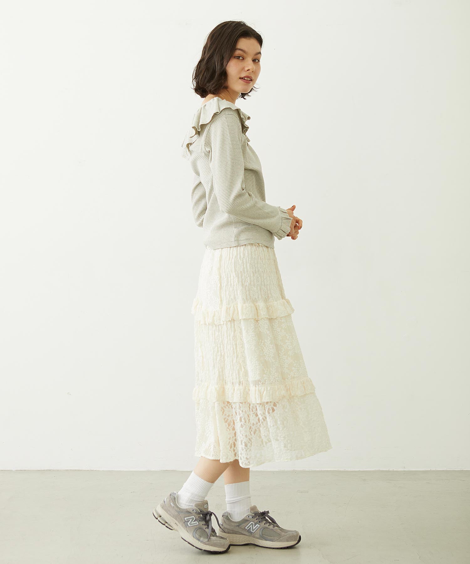 2WAY RUFFLE COLLAR STRIPED L/S TOP