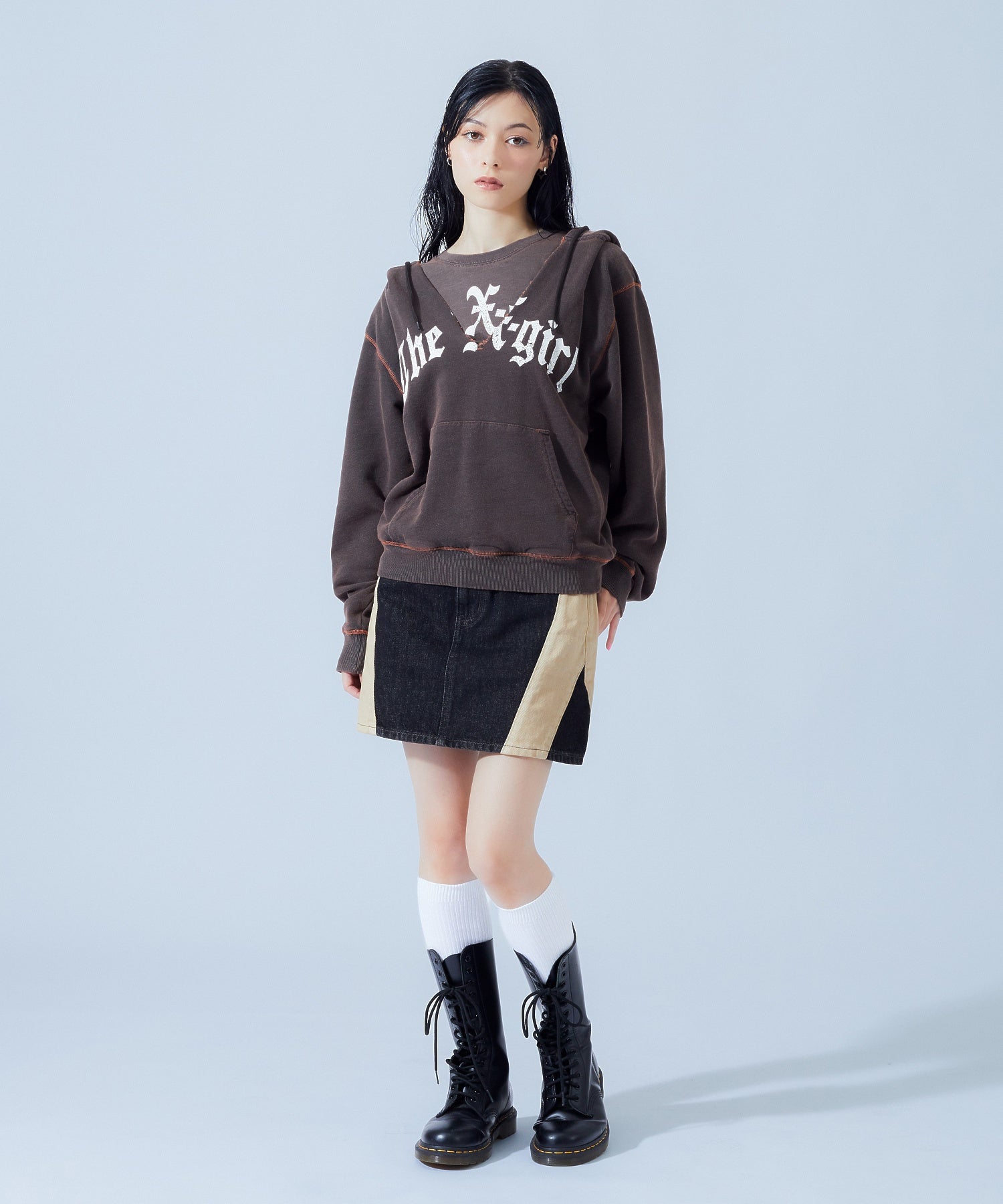 LAYERED STYLE FRONT SLIT SWEAT HOODIE