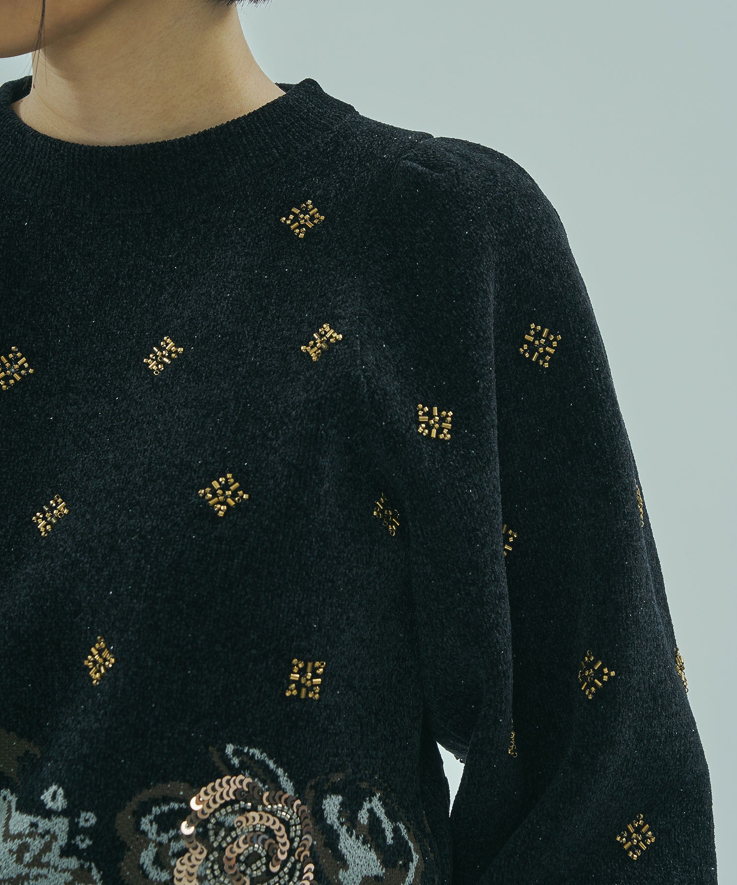 mici/BEADS and SEQUIN EMBROIDERY KNIT TOP