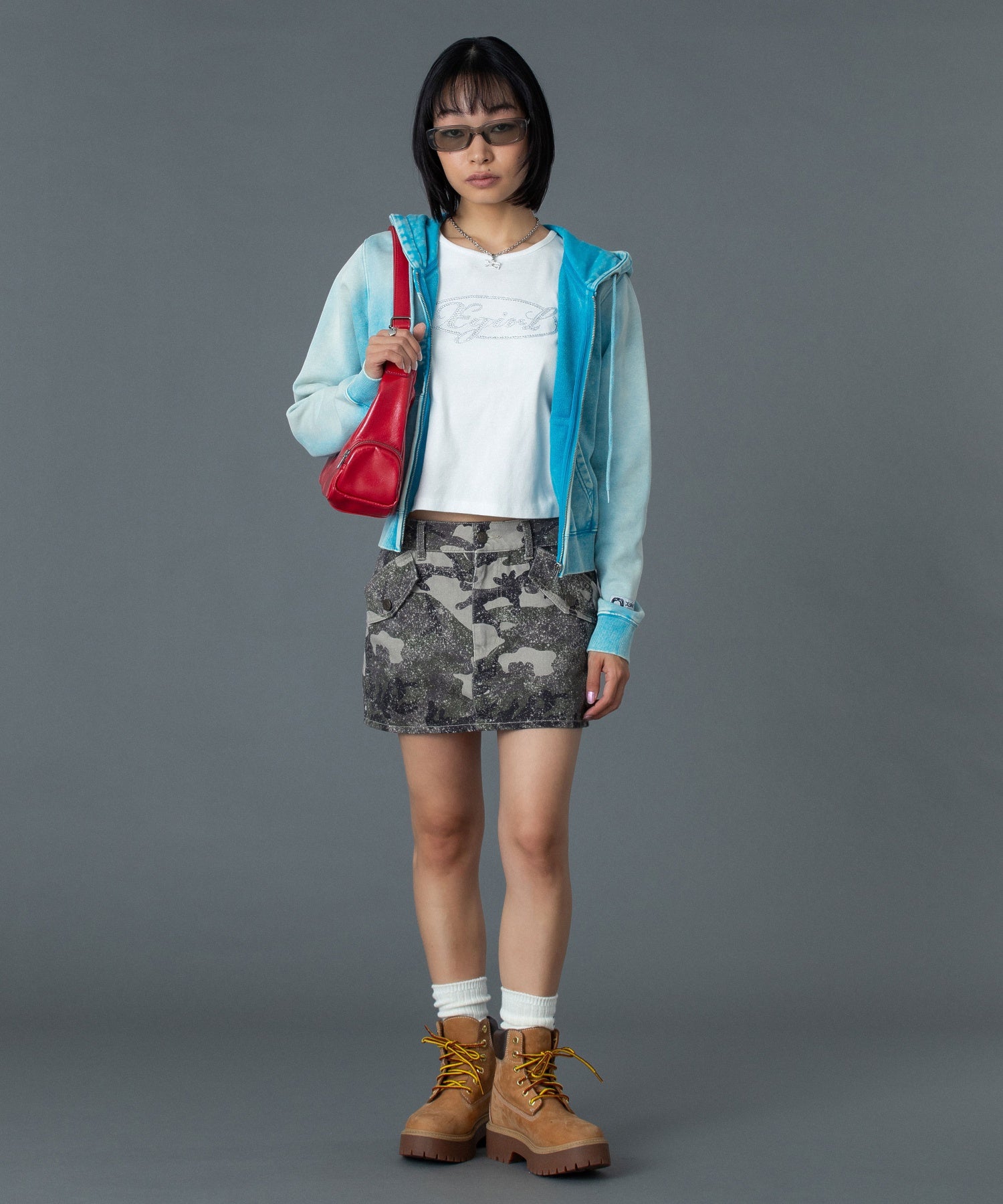 FACE LABEL WASHED COMPACT ZIP UP SWEAT HOODIE