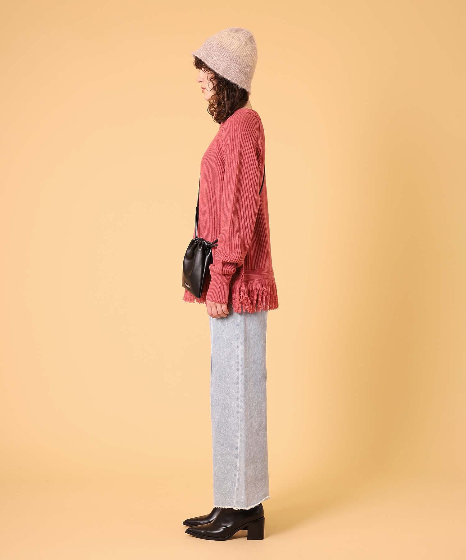 オーバーサイズフリンジニットプルオーバー