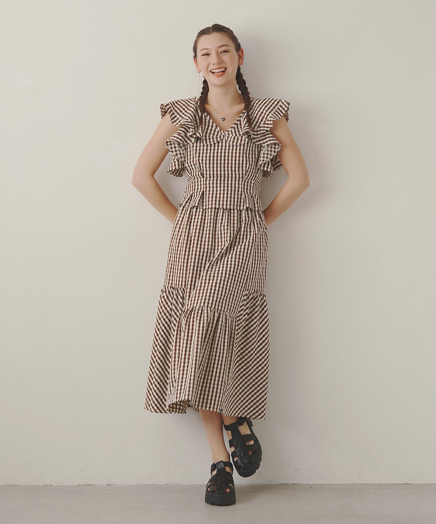 GINGHAM TIERED  SKIRT