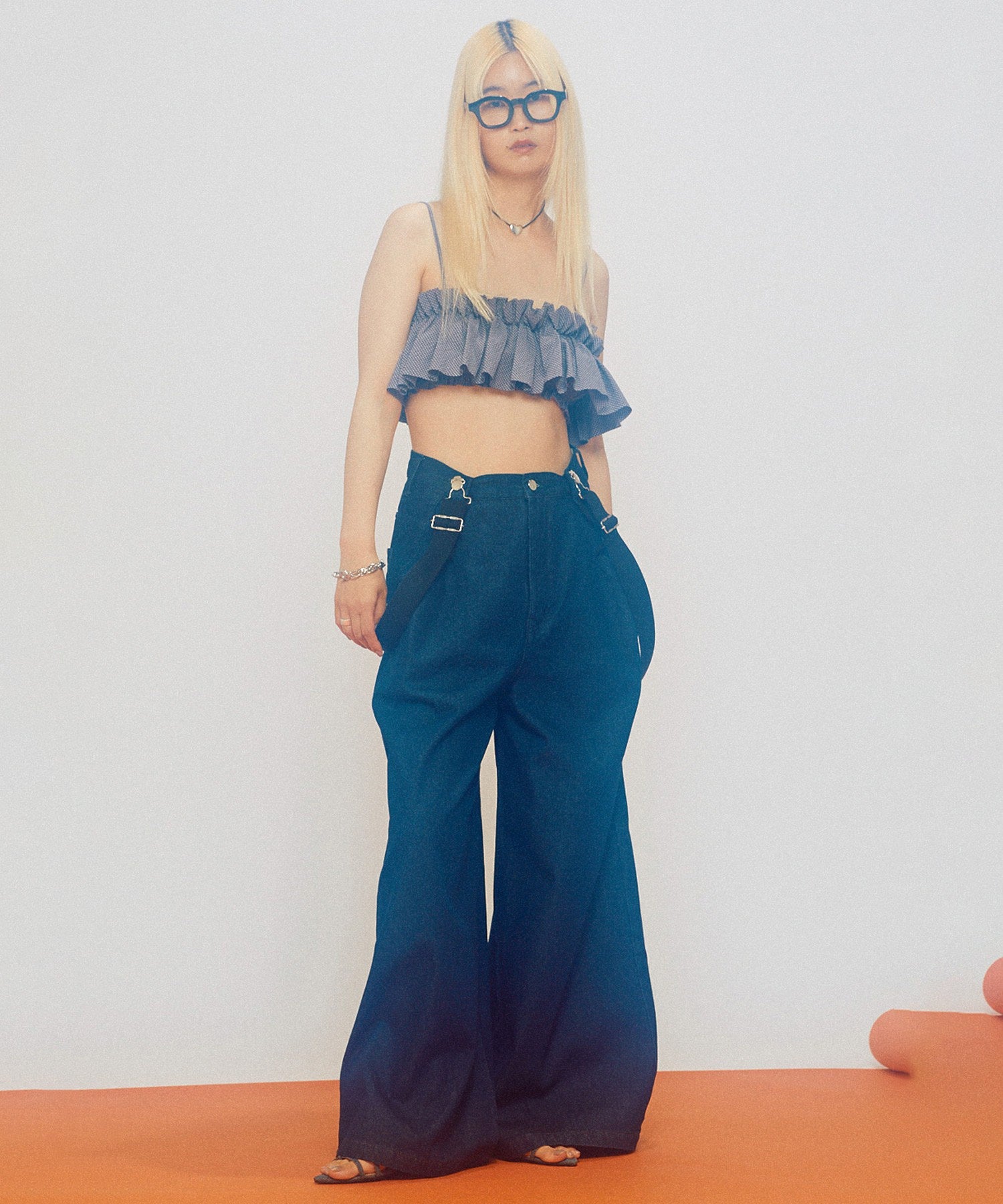 サスペンダータックワイドパンツ