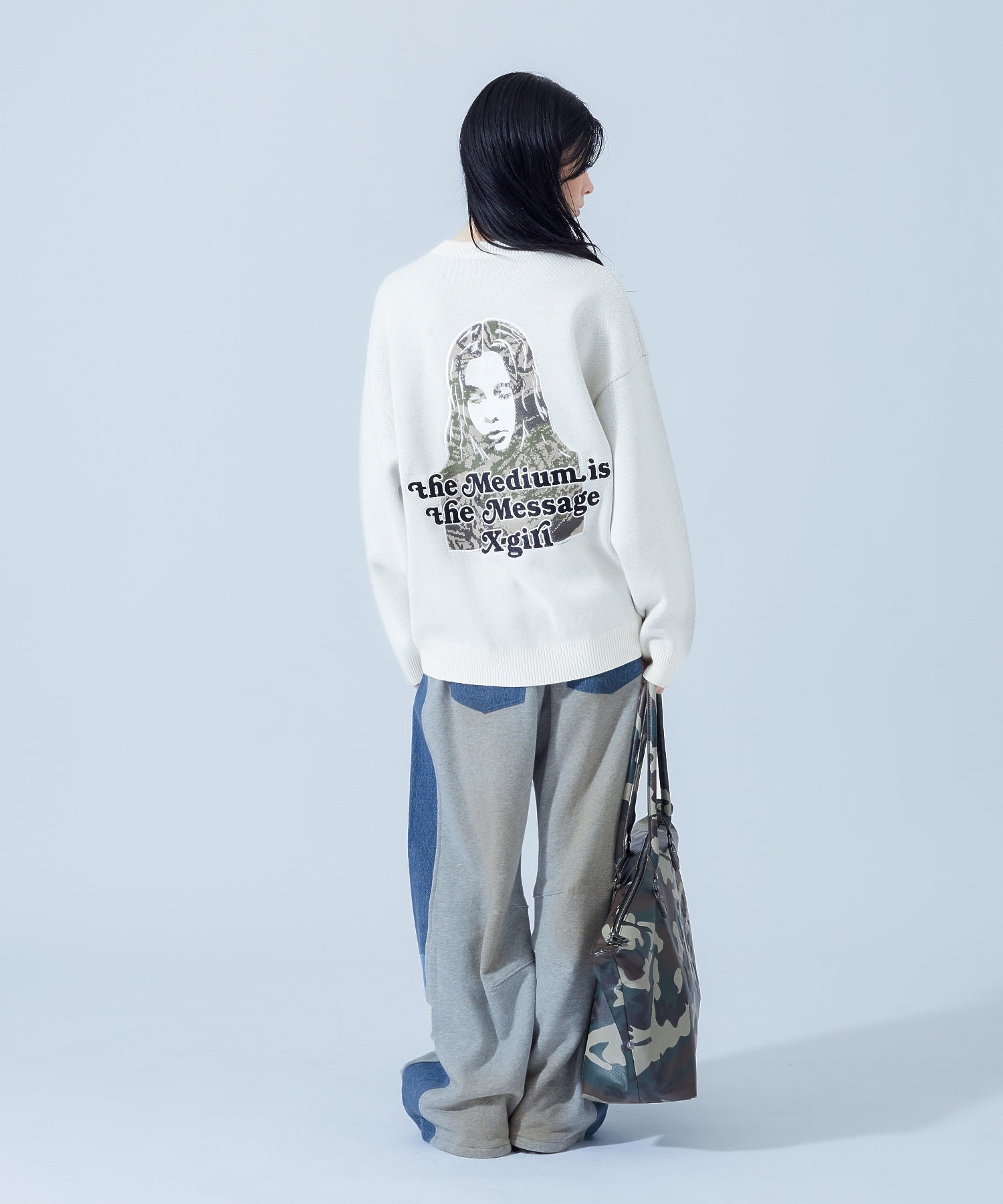 DENIM PANELED WIDE BAGGY SWEATPANTS