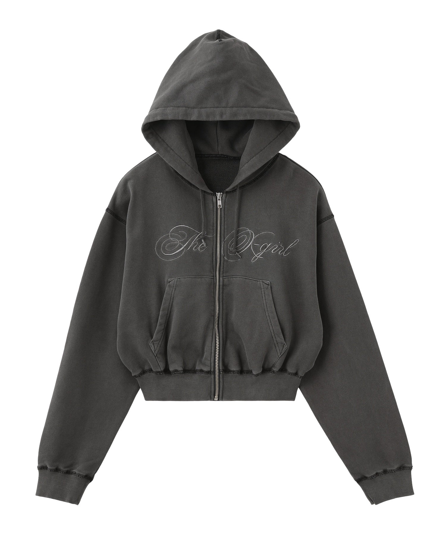 PIGMENT DYED SCRIPT LOGO COMPACT ZIP UP SWEAT HOODIE