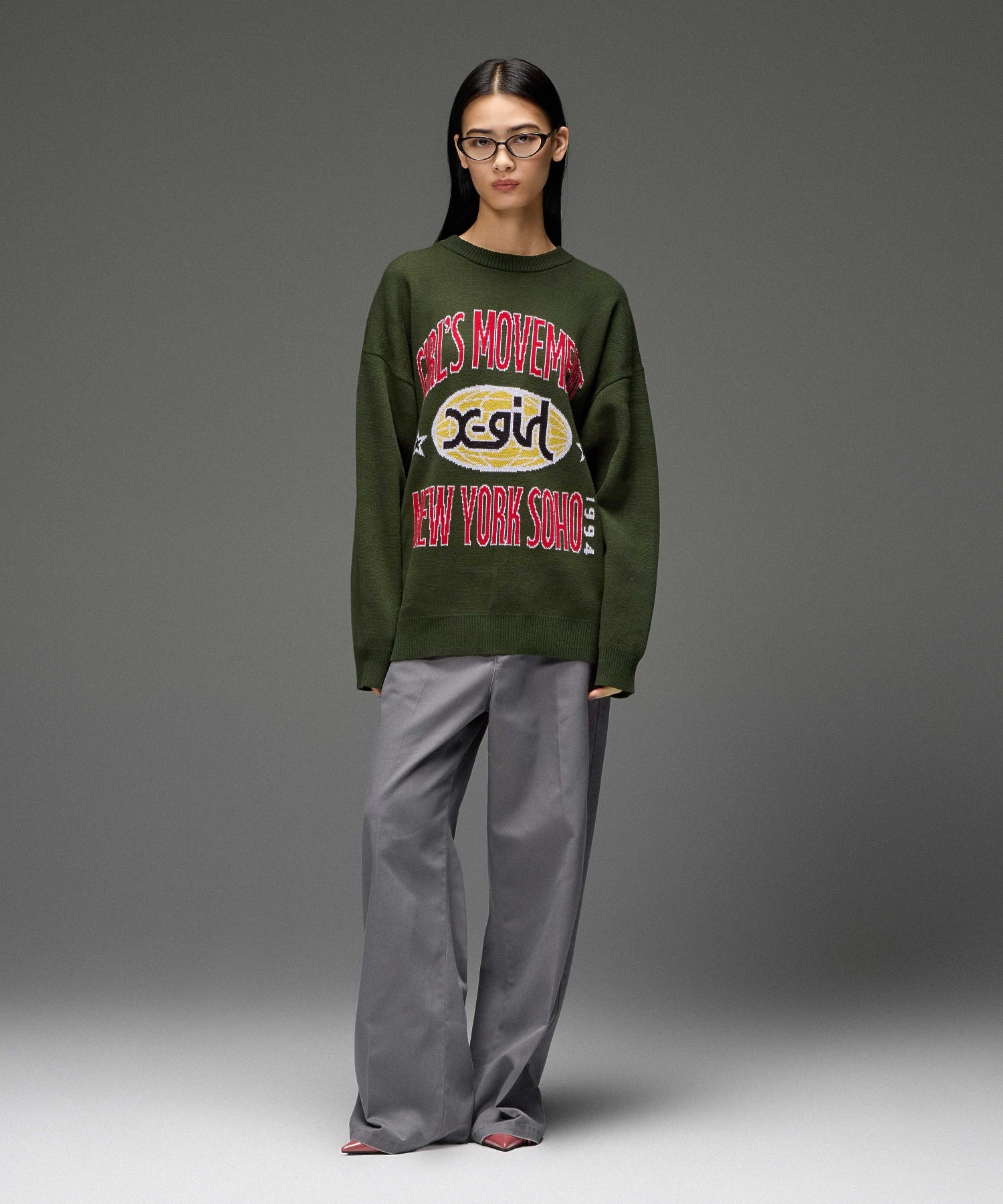 FACE LABEL FADED WIDE STRAIGHT EASY PANTS