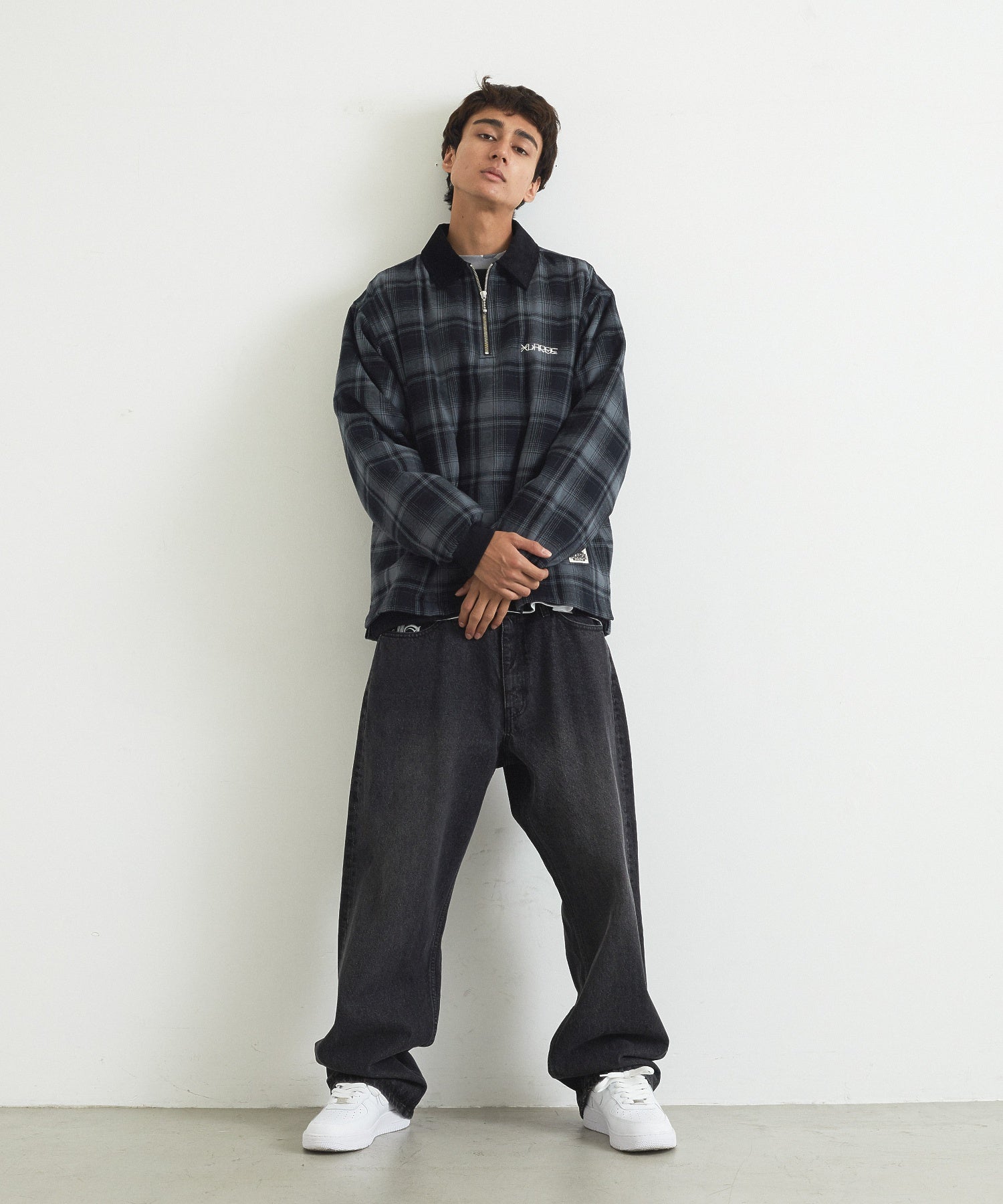 XLARGE×ESTEVAN ORIOL QUILTED HALF ZIP FLANNEL SHIRT