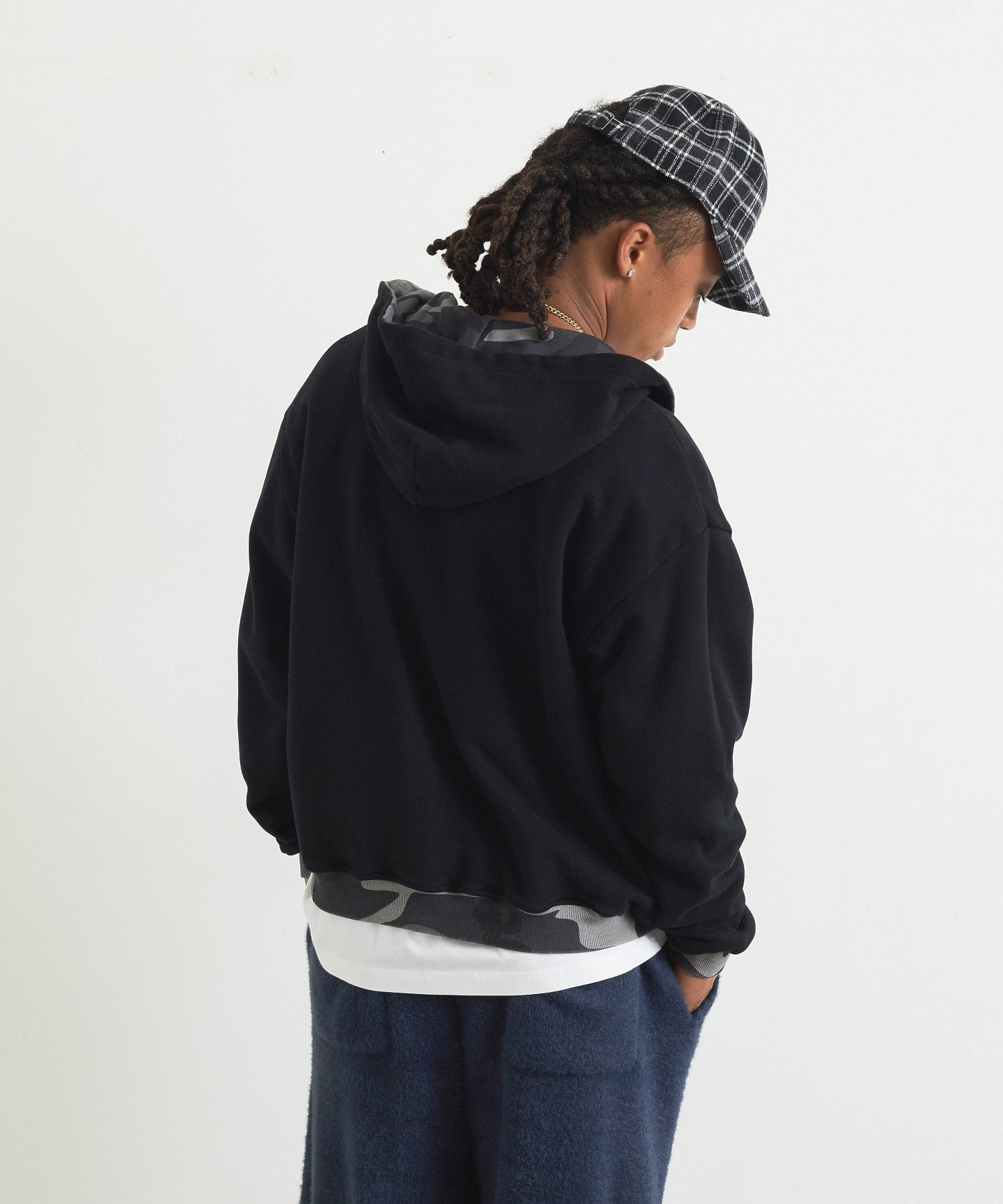 REVERSIBLE CAMO ZIP HOODED SWEATSHIRT