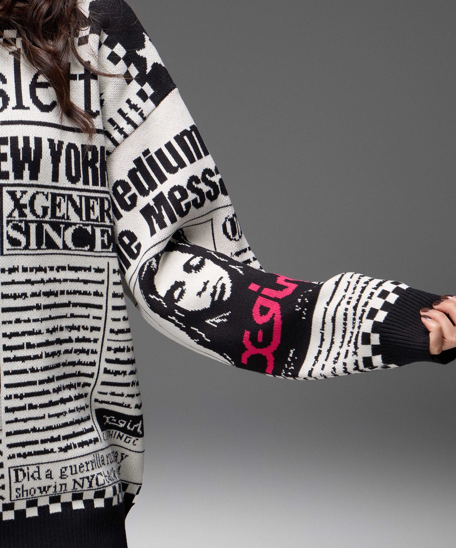 X-girl NEWS LETTER JACQUARD KNIT TOP