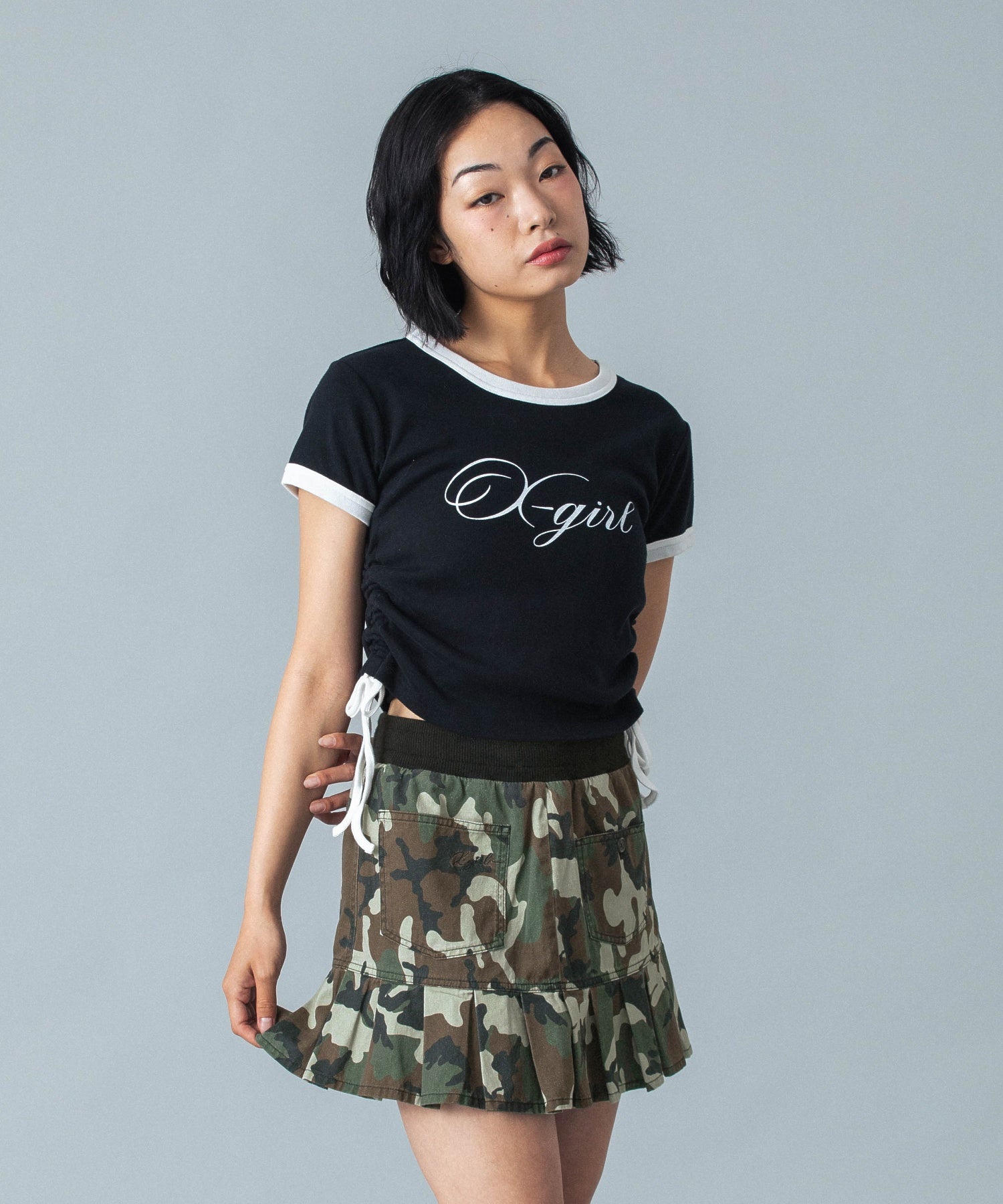 WAIST RIB PLEATED MINI SKIRT