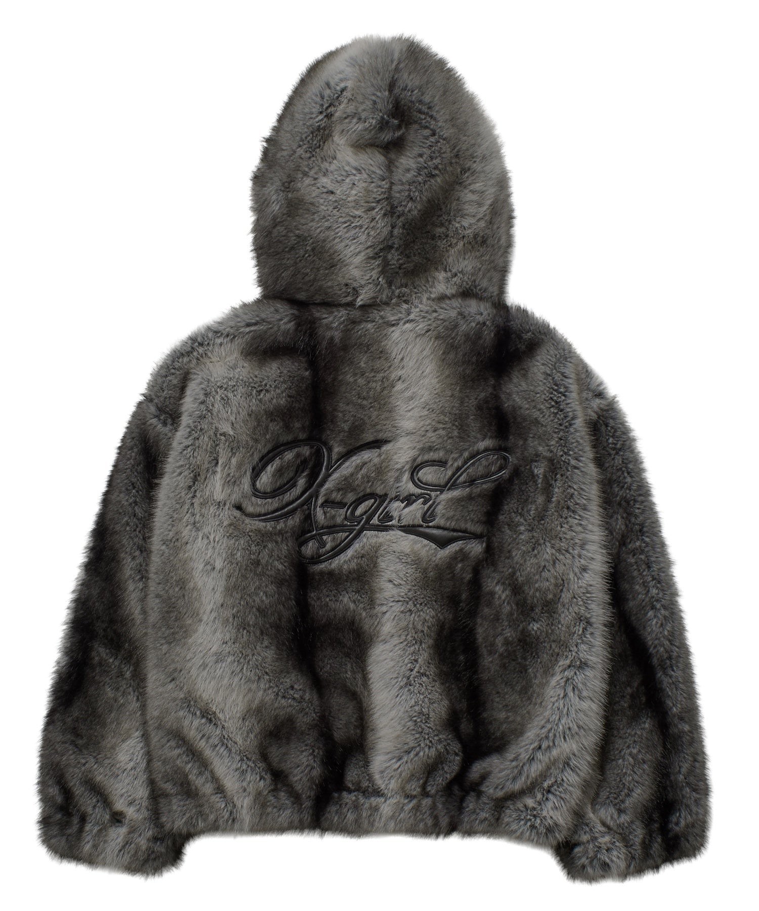 LOGO PATCHED FAUX FUR HOODED JACKET