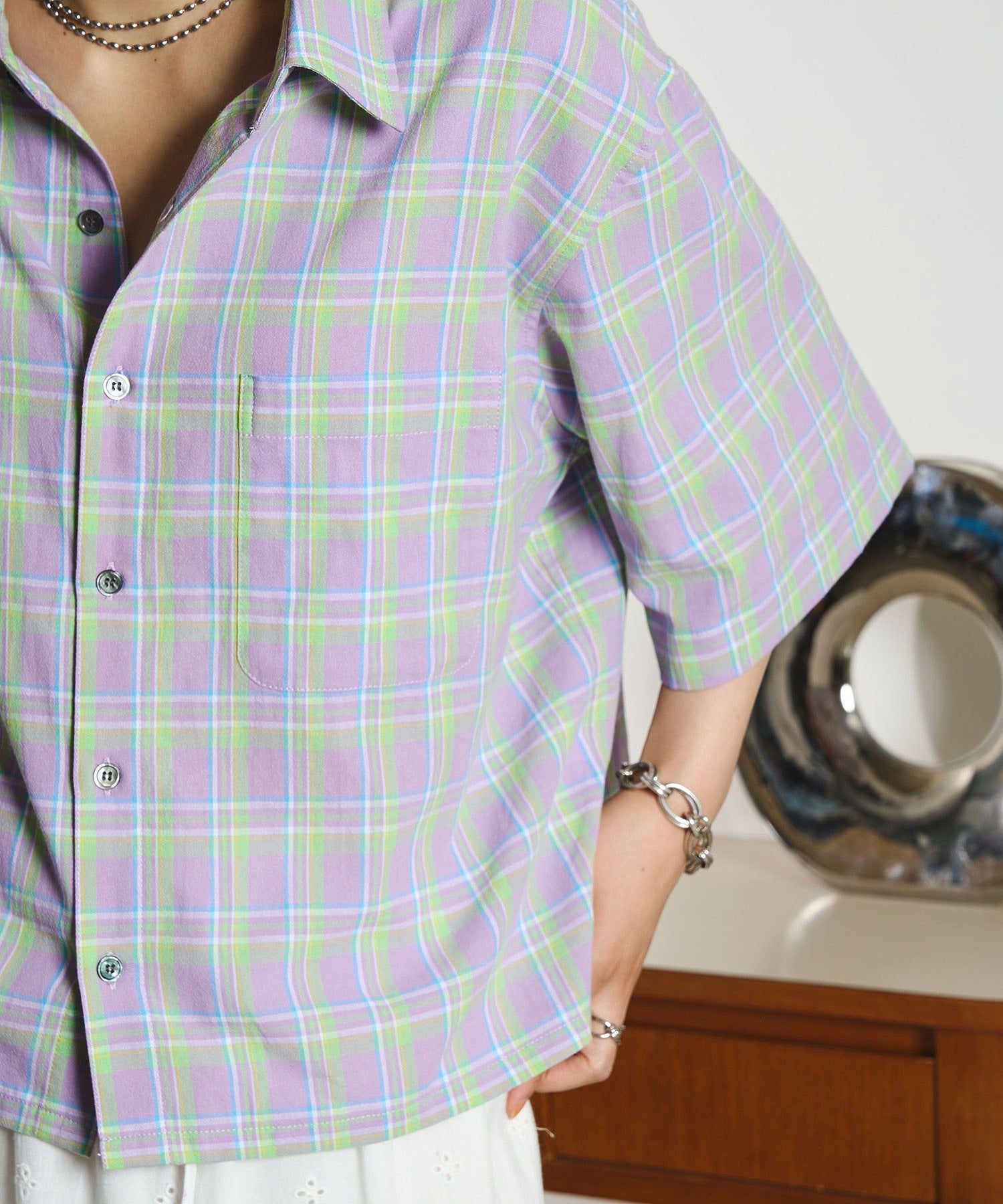 OKIRAKU×ROSEBUD/BACK PRINT CHECK SHIRT