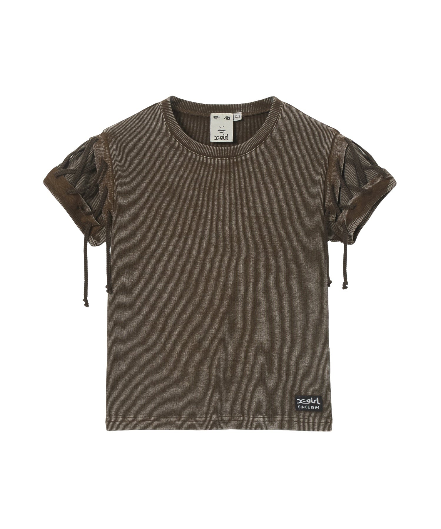 FADED LACED UP SLEEVE S/S COMPACT TOP
