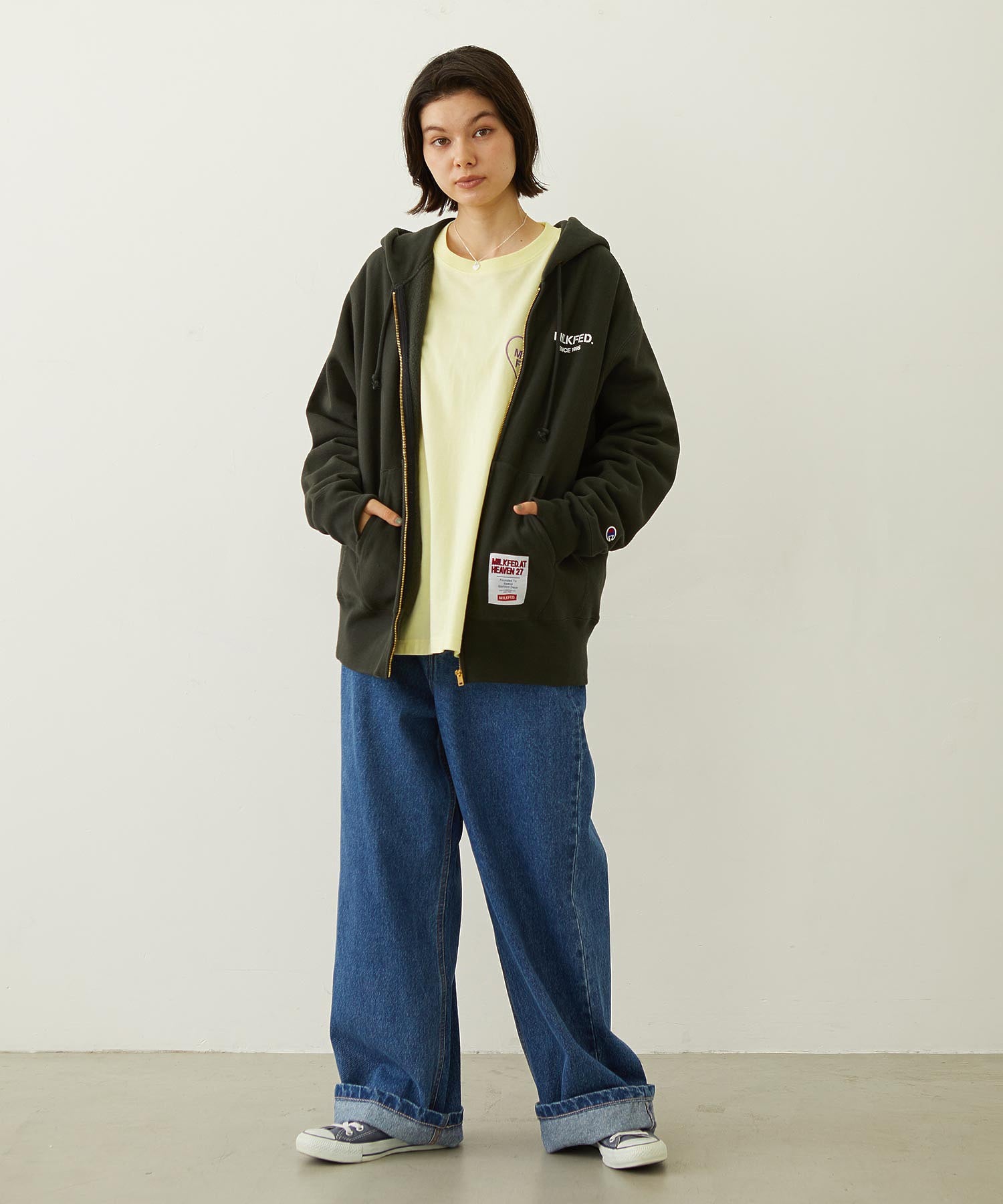 MILKFED. PLAID LOGO L/S TEE