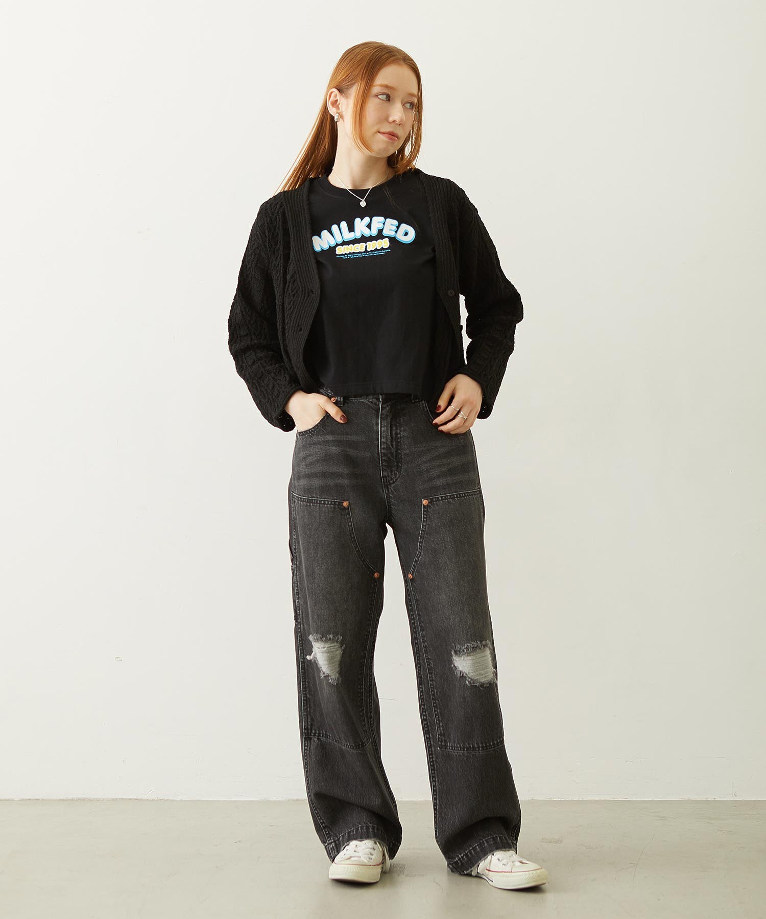 DOUBLE KNEE DISTRESSED DENIM PANTS