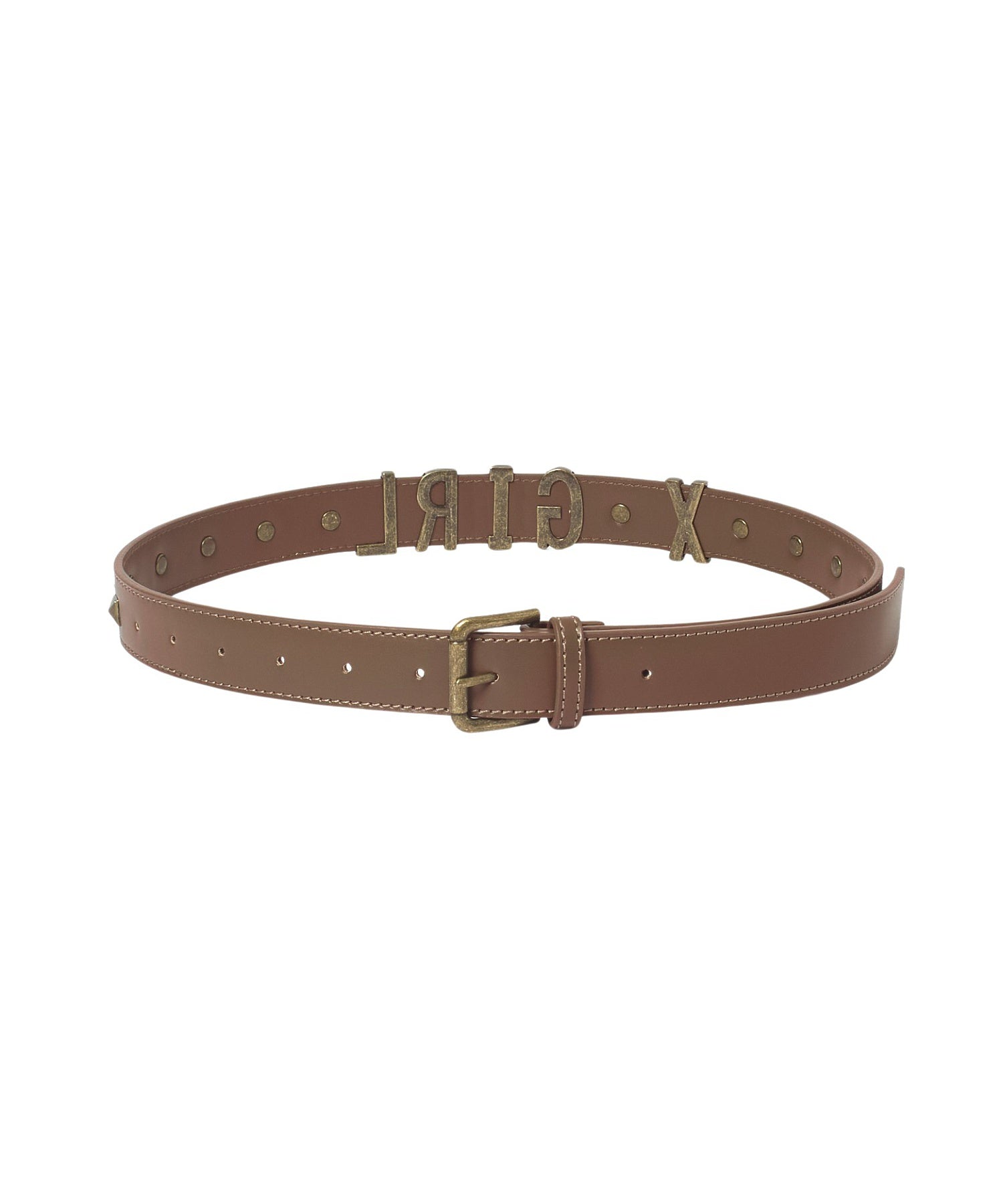 METAL LOGO STUDDED FAUX LEATHER BELT