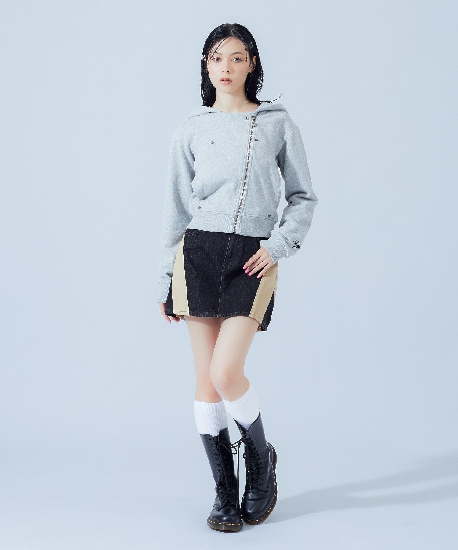 DOUBLE COLLAR ZIP UP SWEAT HOODIE