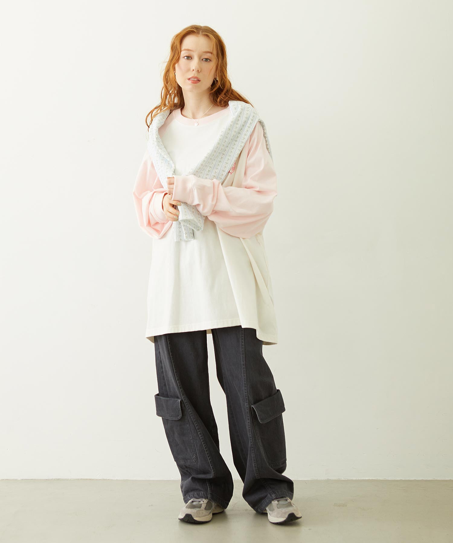 STRIPED FLOWER WAFFLE CARDIGAN