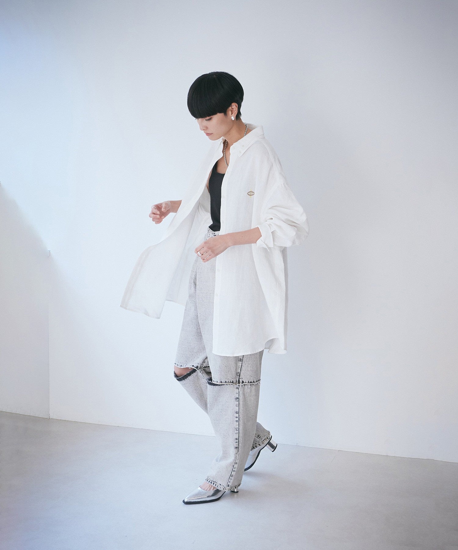 ボタンダウン ダブルネックシャツ