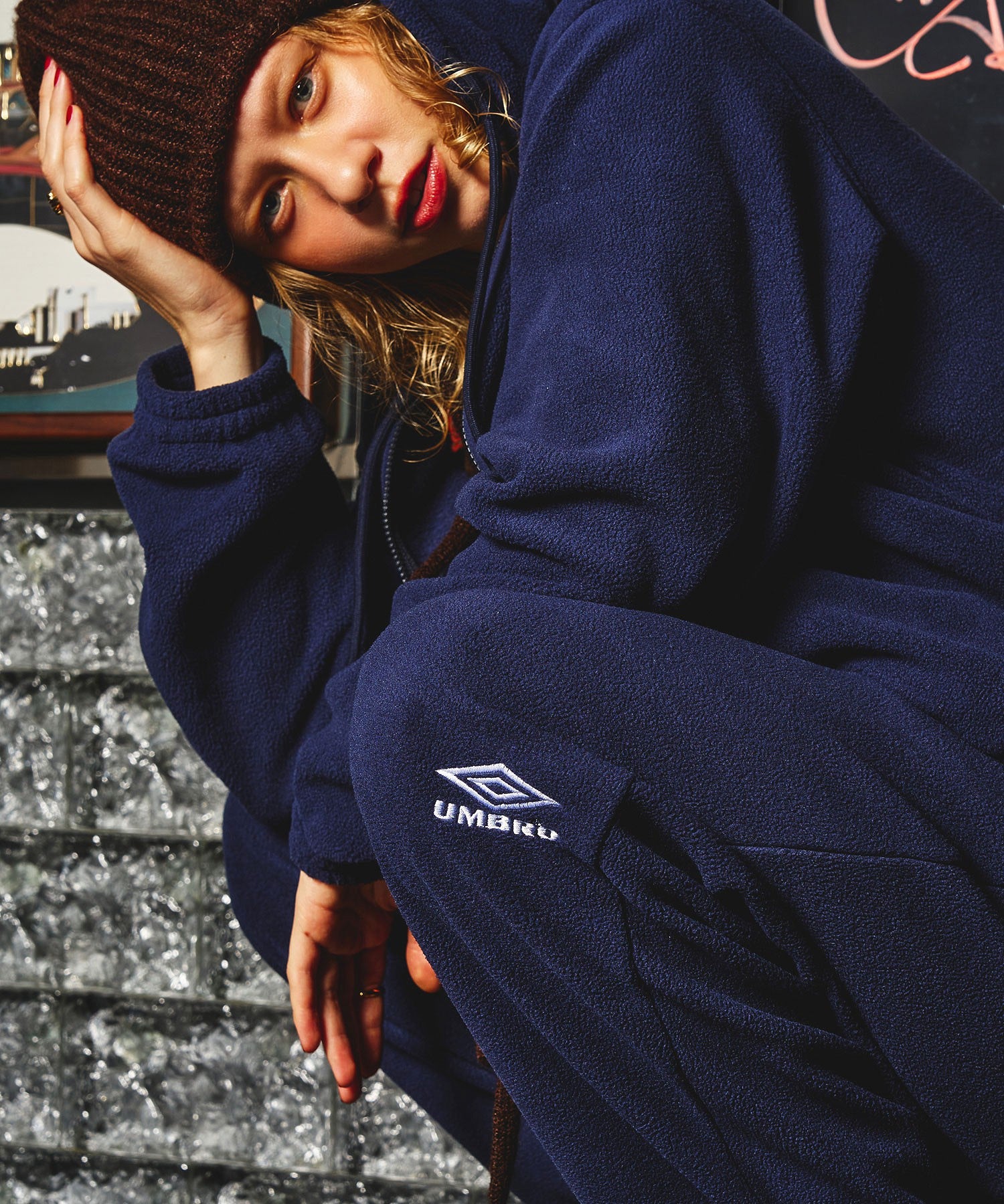 UMBRO × ROSE BUD/ZIP-UP FLEECE HOODIE